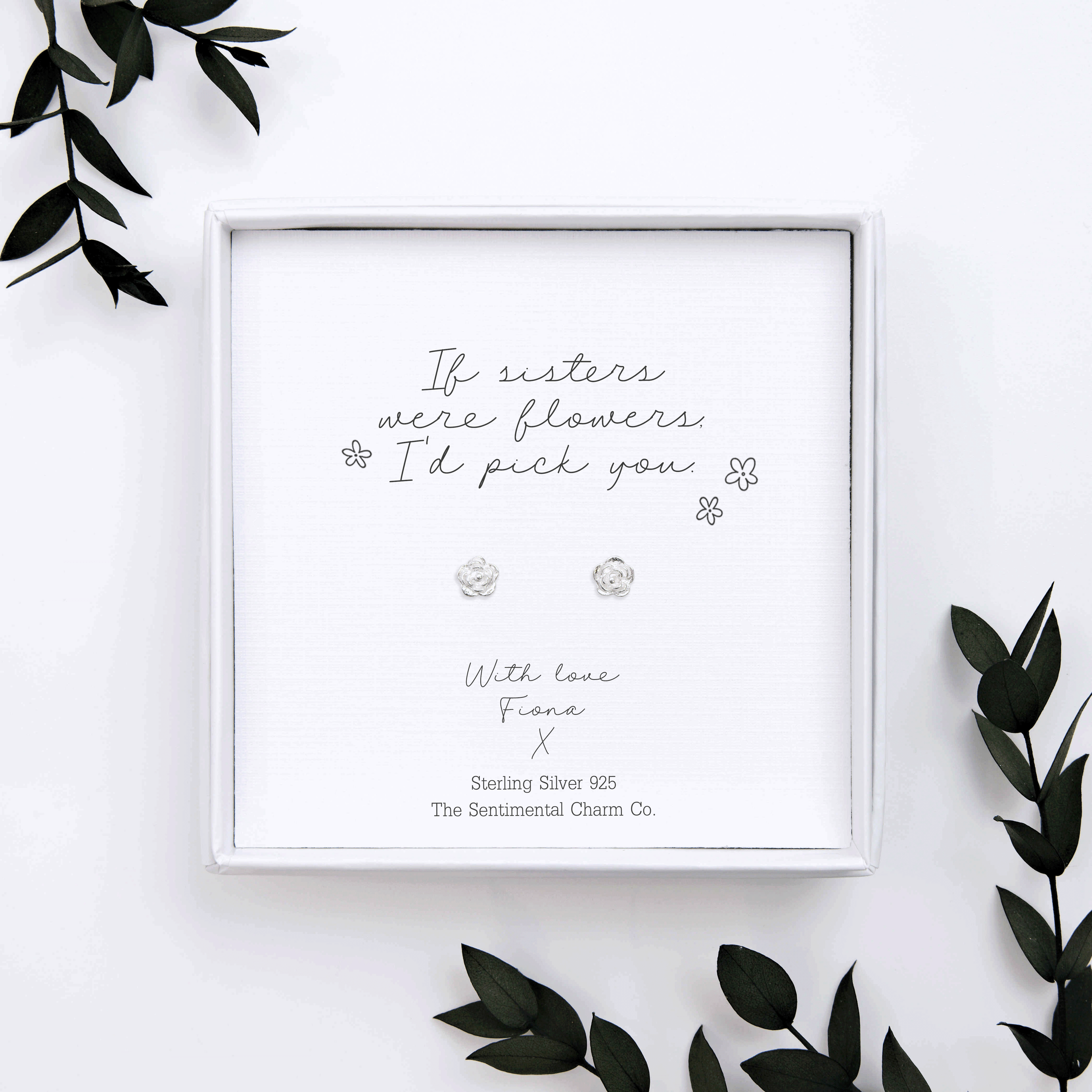 Personalised “If ___ Were Flowers I’d Pick You” Sterling Silver Stud Earrings