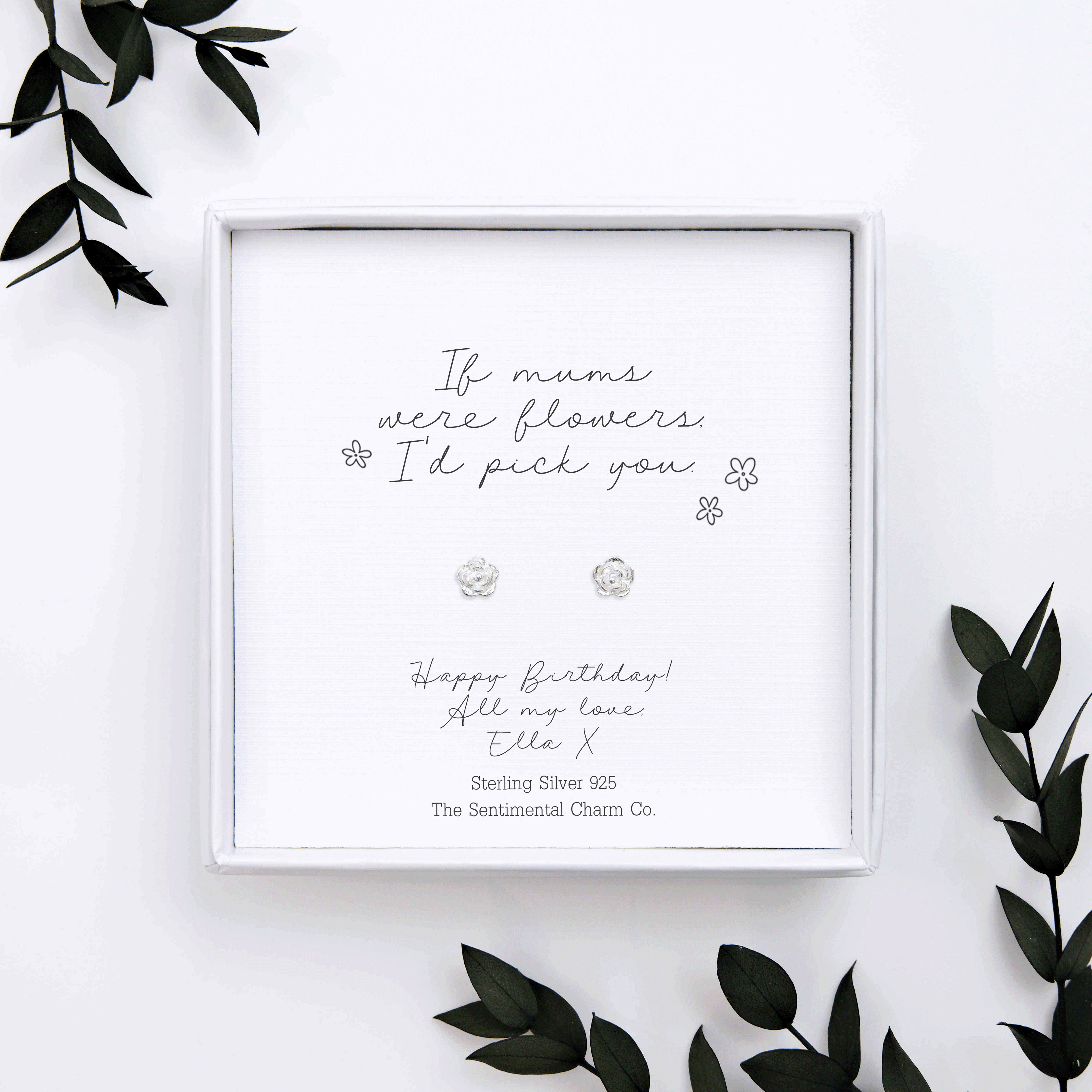 Personalised “If ___ Were Flowers I’d Pick You” Sterling Silver Stud Earrings