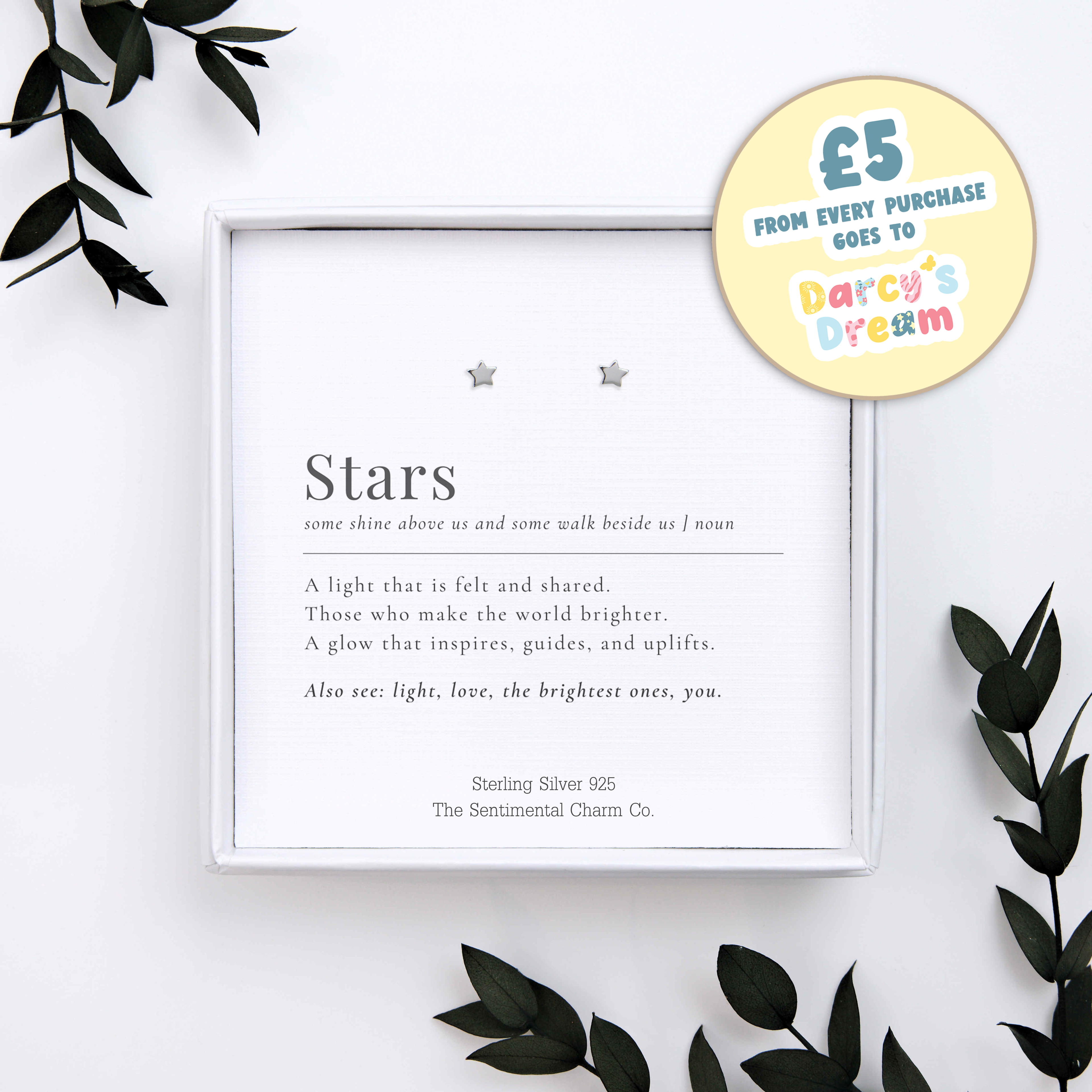 “Stars” Dictionary Quote Card with Sterling Silver 925 Mini Star Stud Earrings – Sympathy, Remembrance & Memory Gift – Darcy’s Dream