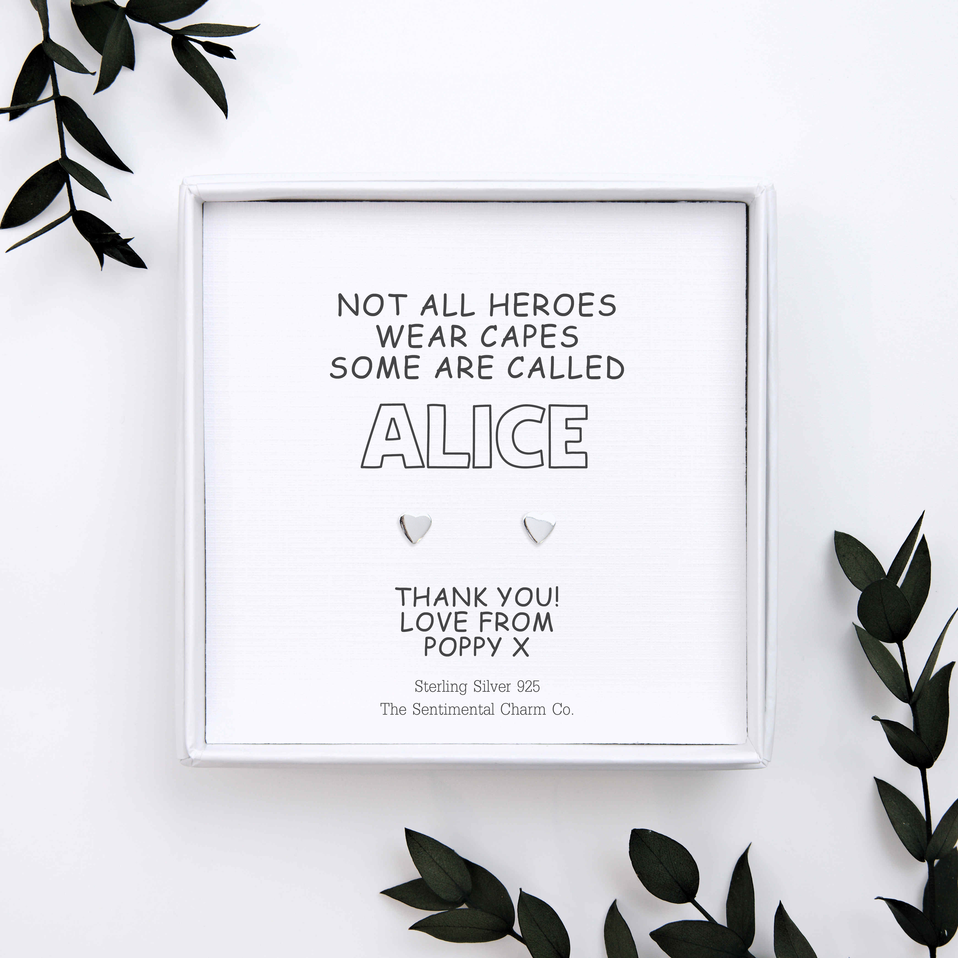 Personalised “Not All Heroes Wear Capes Some Are Called ___” Sterling Silver Stud Earrings