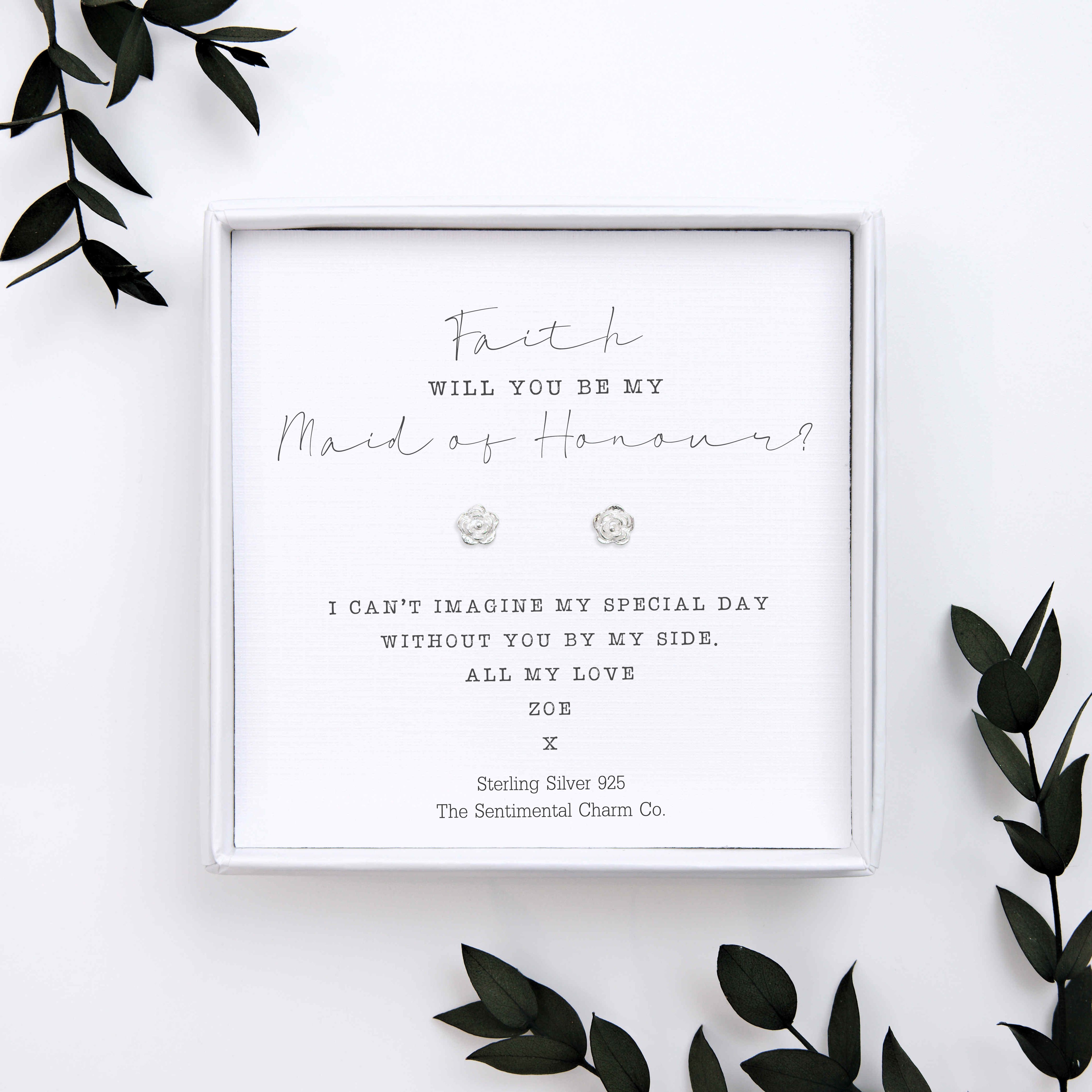 Personalised ___ Will You Be My ___ Proposal Gift Sterling Silver Stud Earrings | Bridesmaid, Maid of Honour, Godmother, Flower Girl