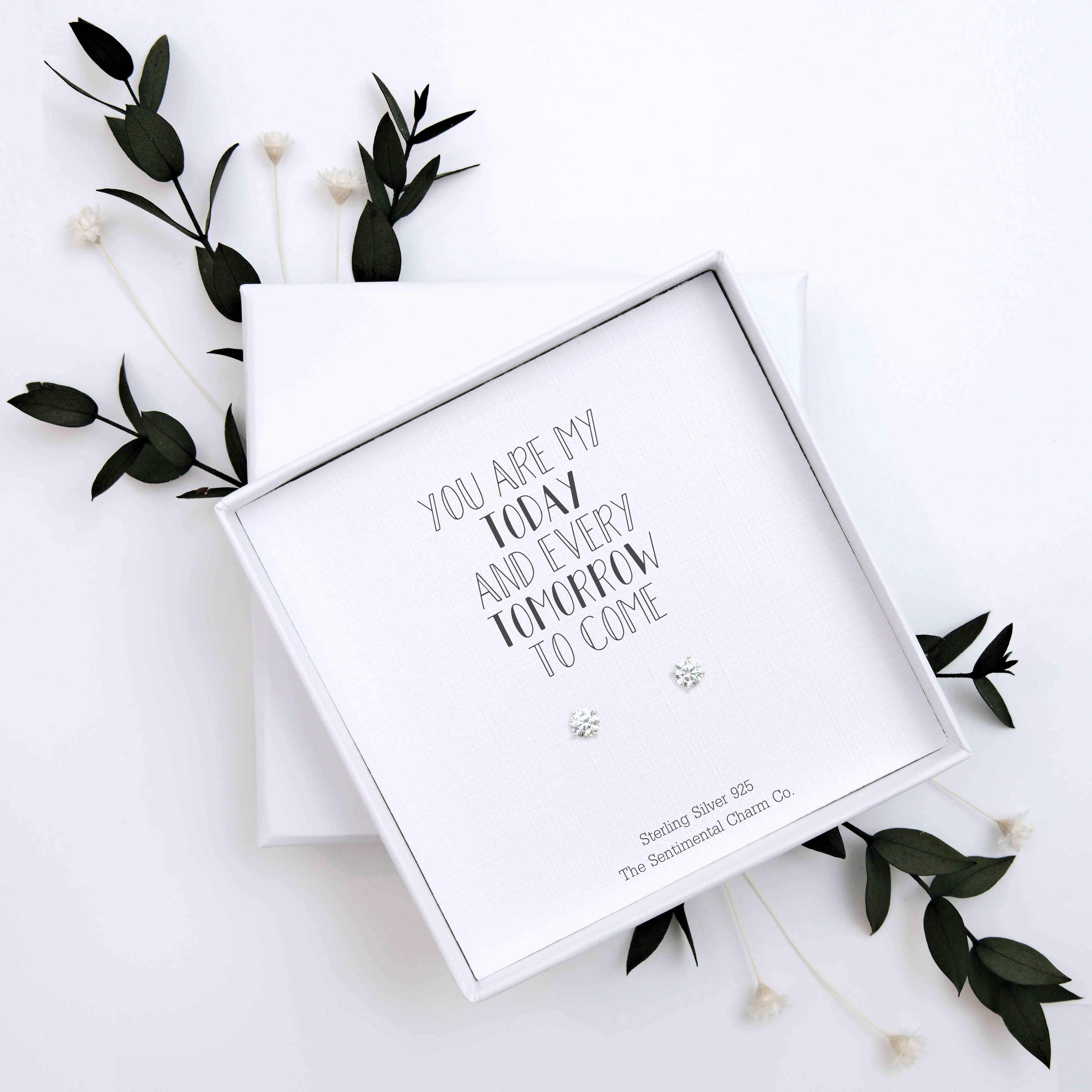 Anniversary Gift – “You Are My Today and Every Tomorrow” Sterling Silver Stud Earrings