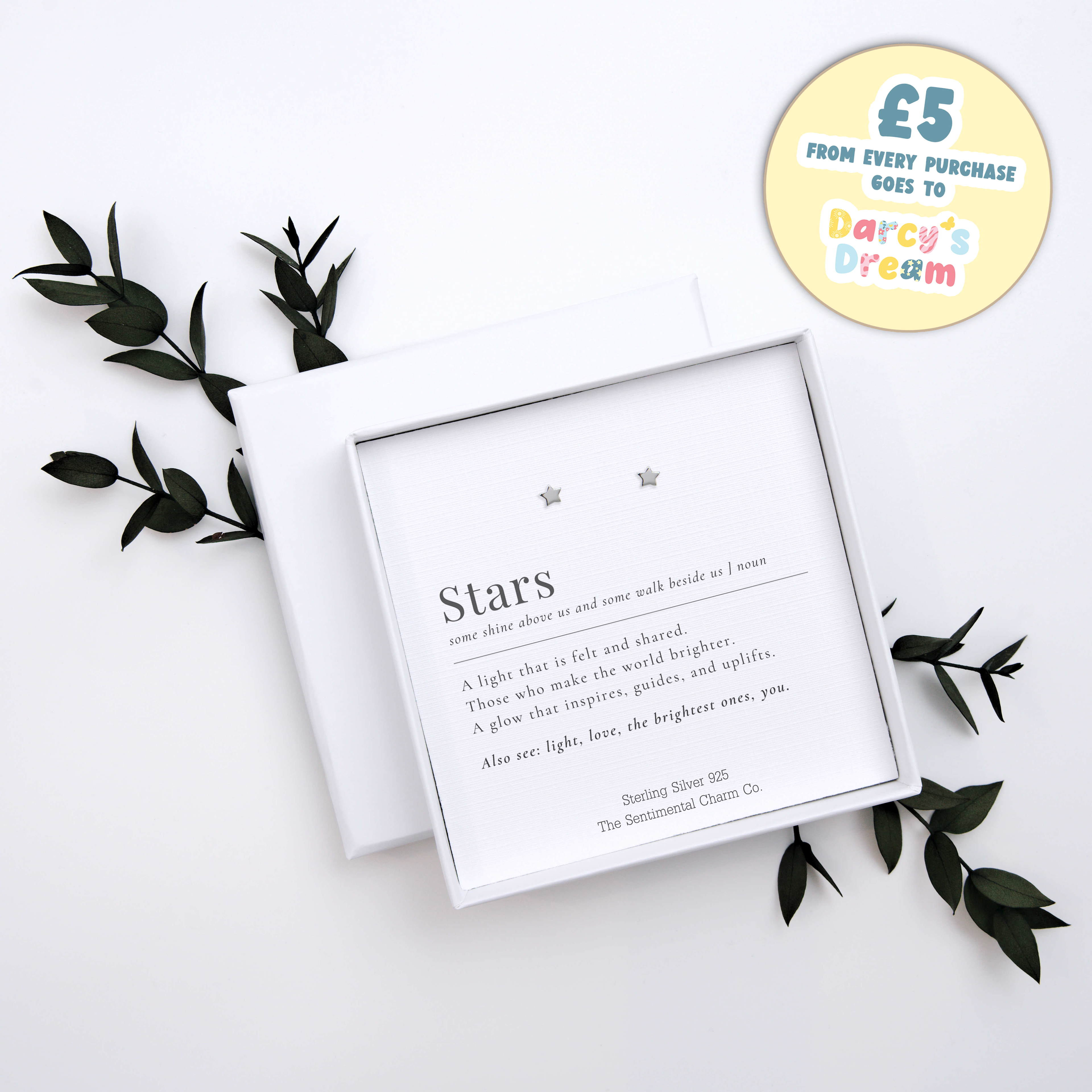 “Stars” Dictionary Quote Card with Sterling Silver 925 Mini Star Stud Earrings – Sympathy, Remembrance & Memory Gift – Darcy’s Dream