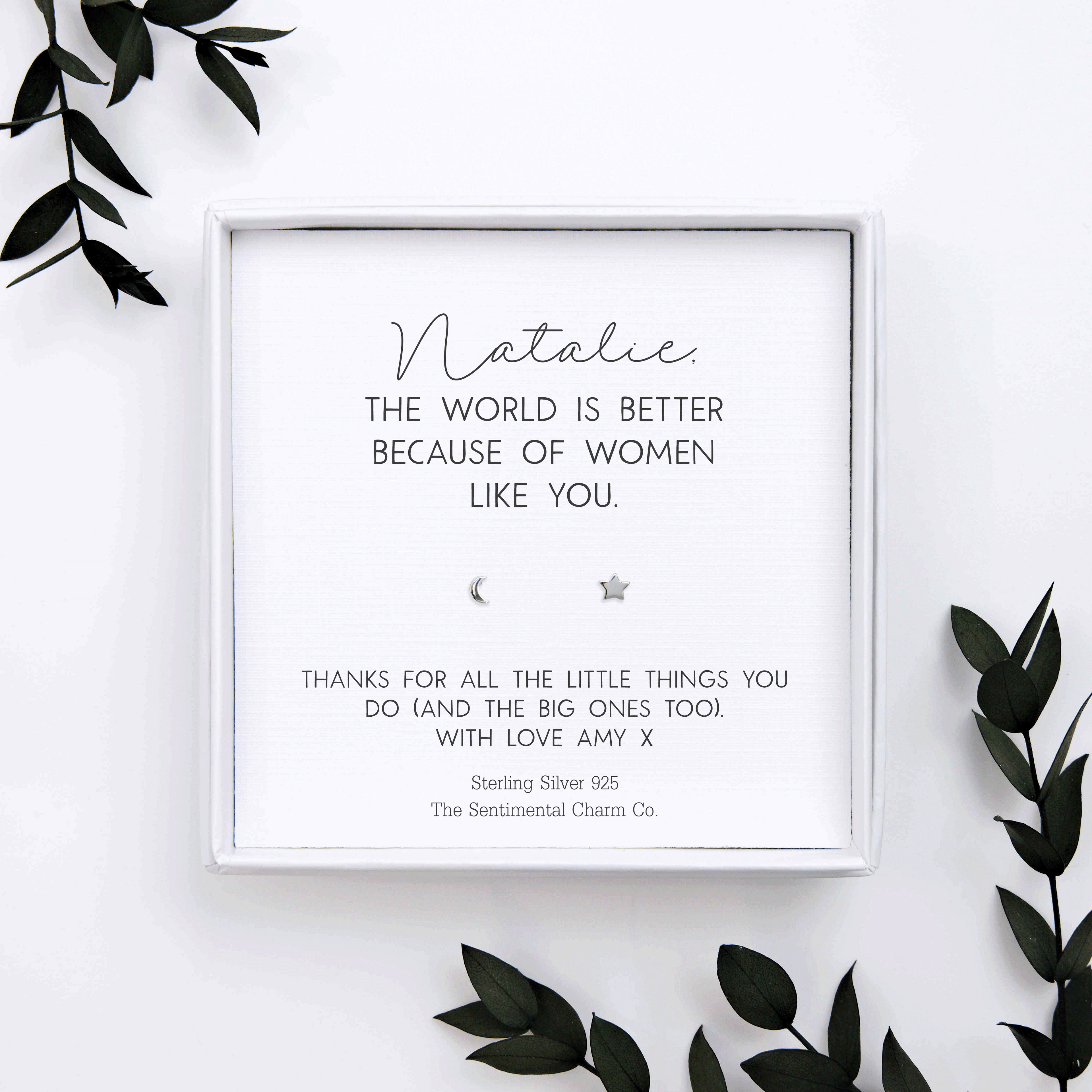 Personalised “___ The World Is Better Because of Women Like You” Sterling Silver Stud Earrings