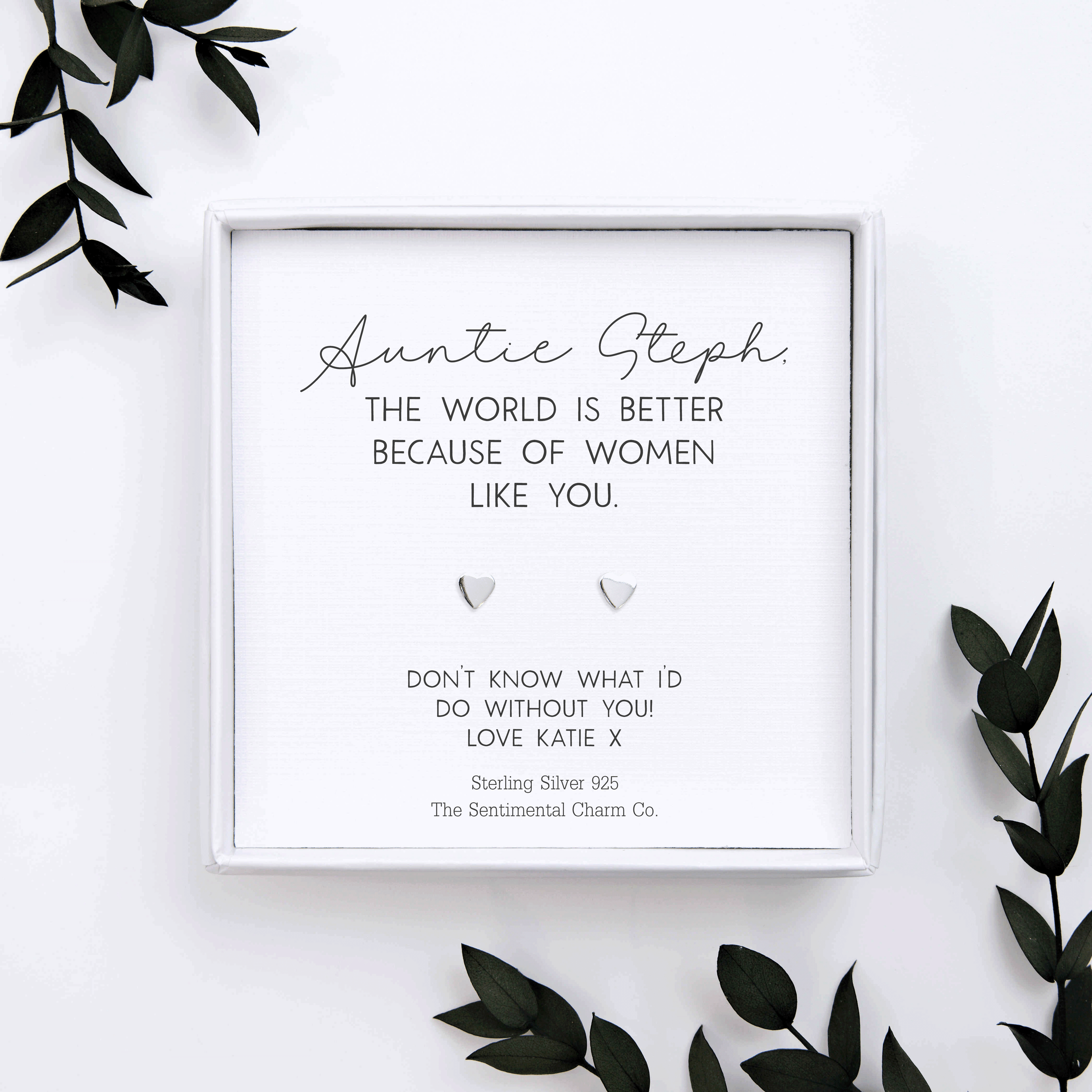 Personalised “___ The World Is Better Because of Women Like You” Sterling Silver Stud Earrings