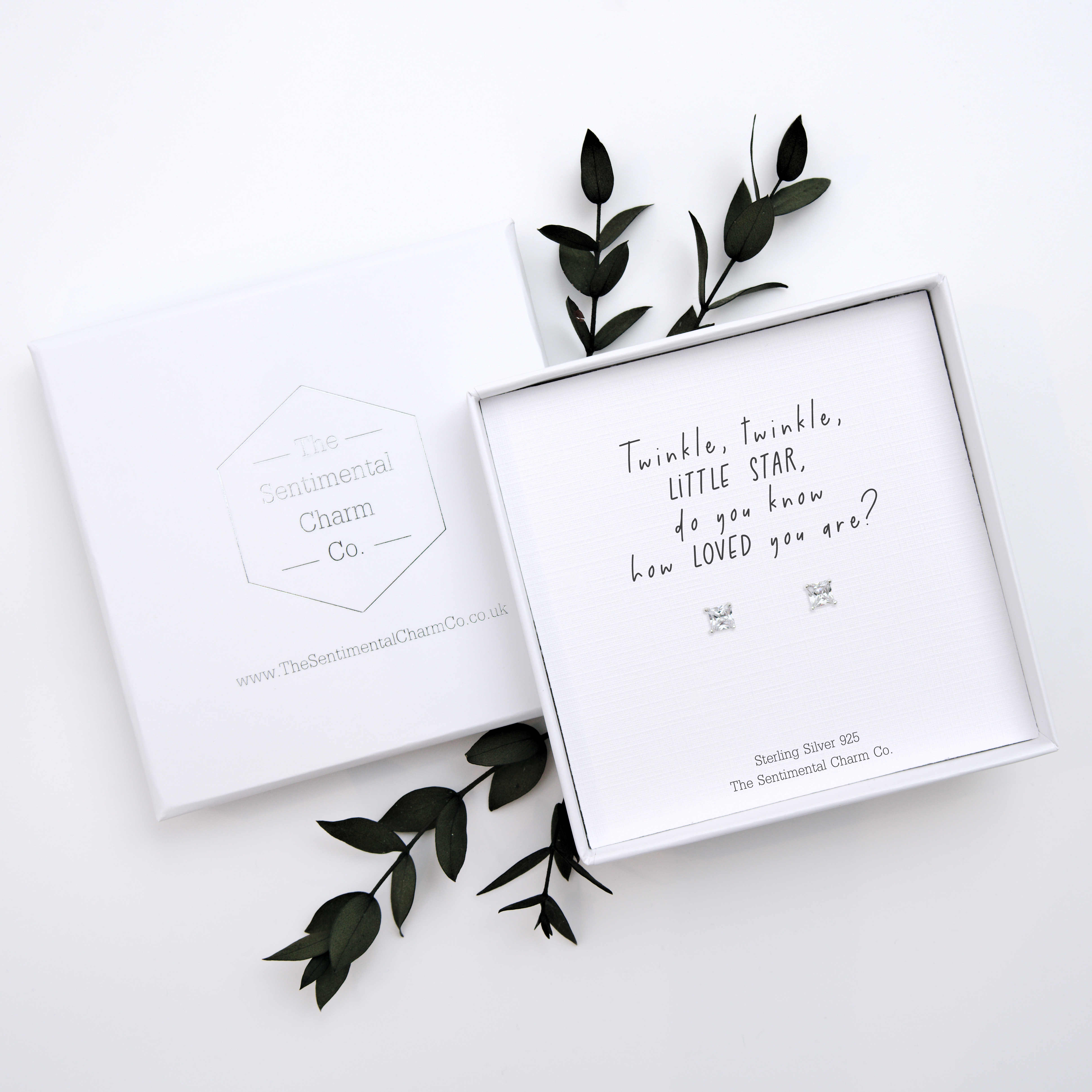 Sentimental Gift – “Twinkle, Twinkle, Little Star” Sterling Silver Stud Earrings with Personalised Message