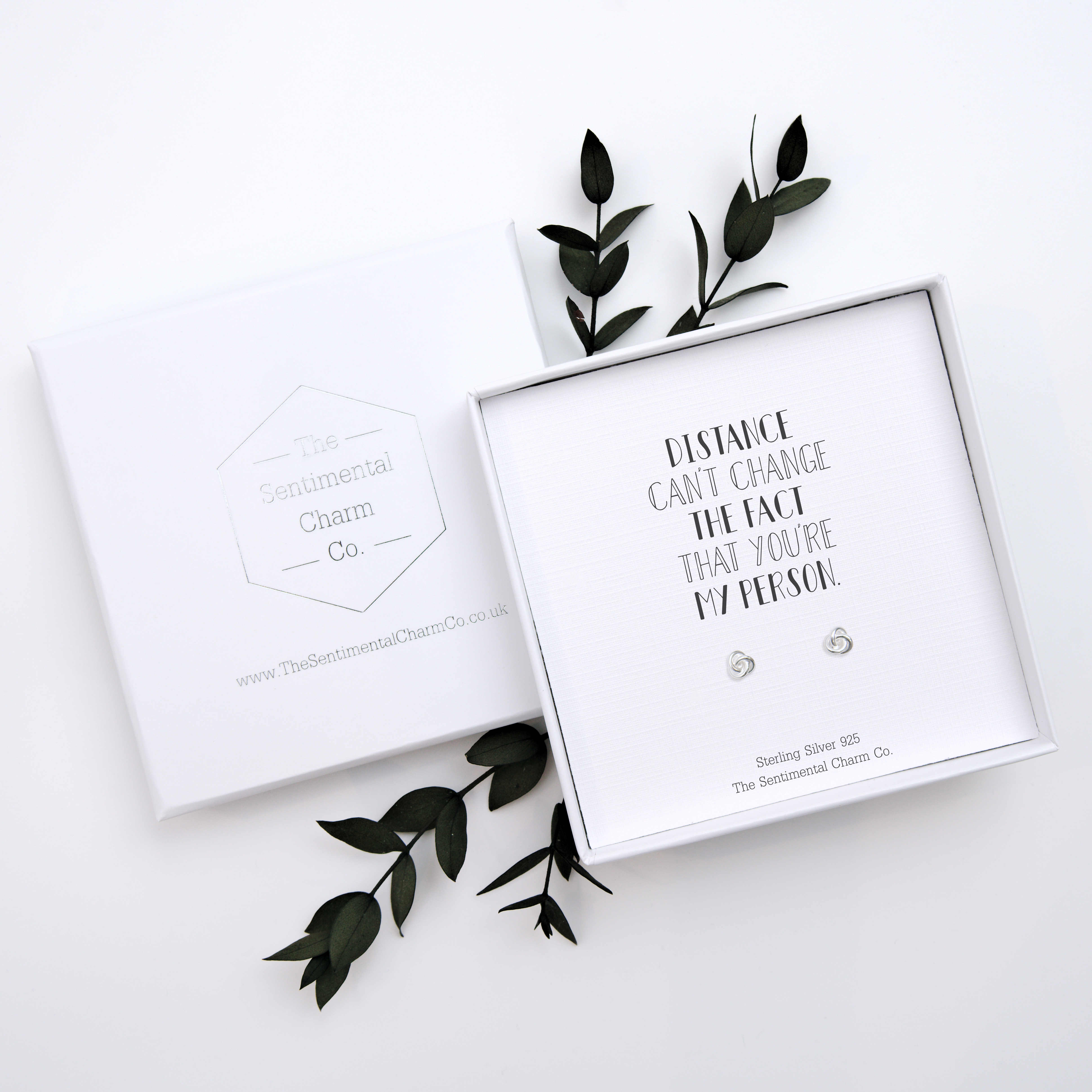 Long Distance Relationship Gift – “Distance Can’t Change the Fact That You’re My Person” Sterling Silver Stud Earrings with Personalised Message