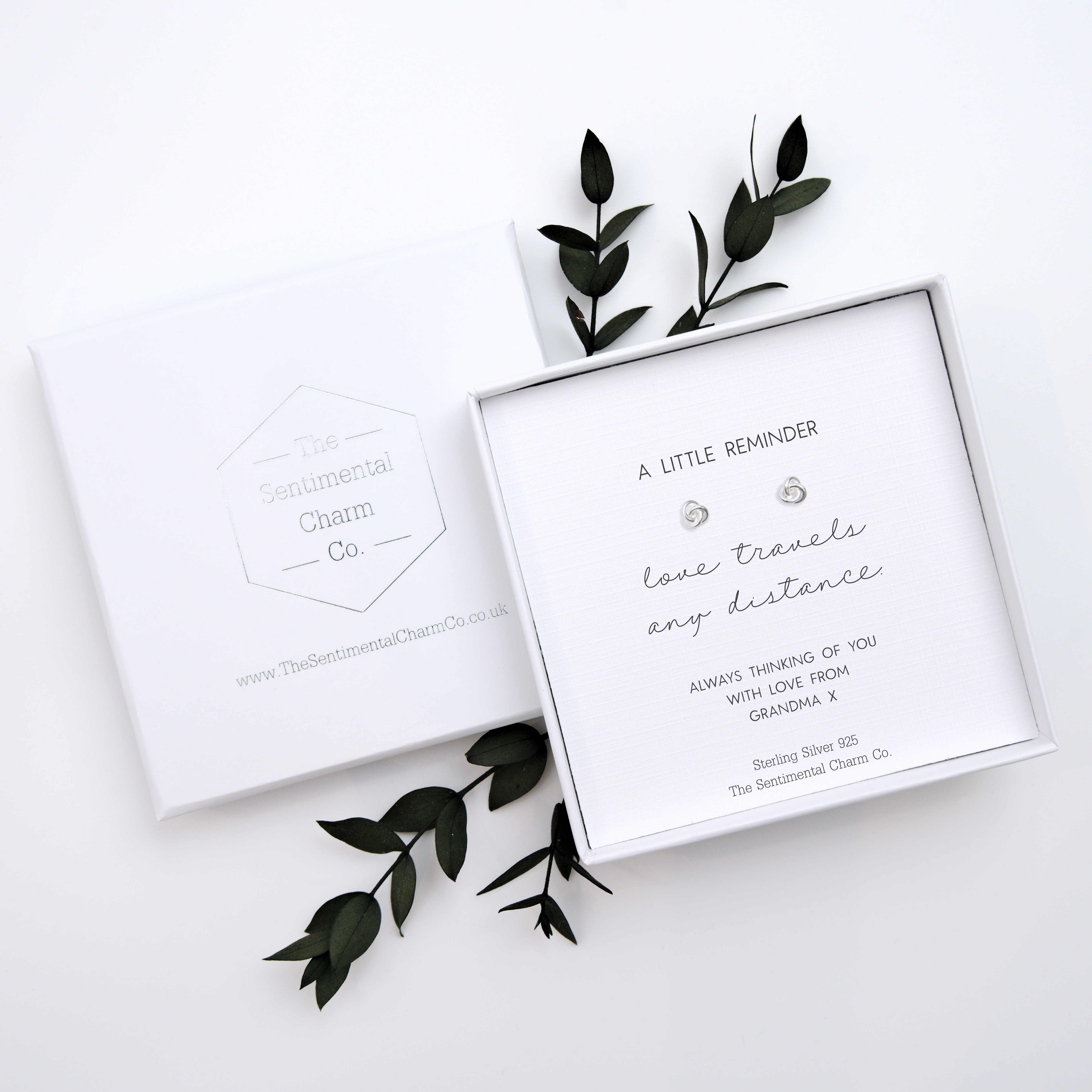 Long Distance Keepsake Gift – “Love Travels Any Distance” Sterling Silver Stud Earrings with Personalised Message