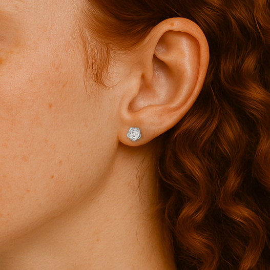 Sterling Silver 925 Rose Stud Earrings – Minimalist Hypoallergenic Silver Flower Studs