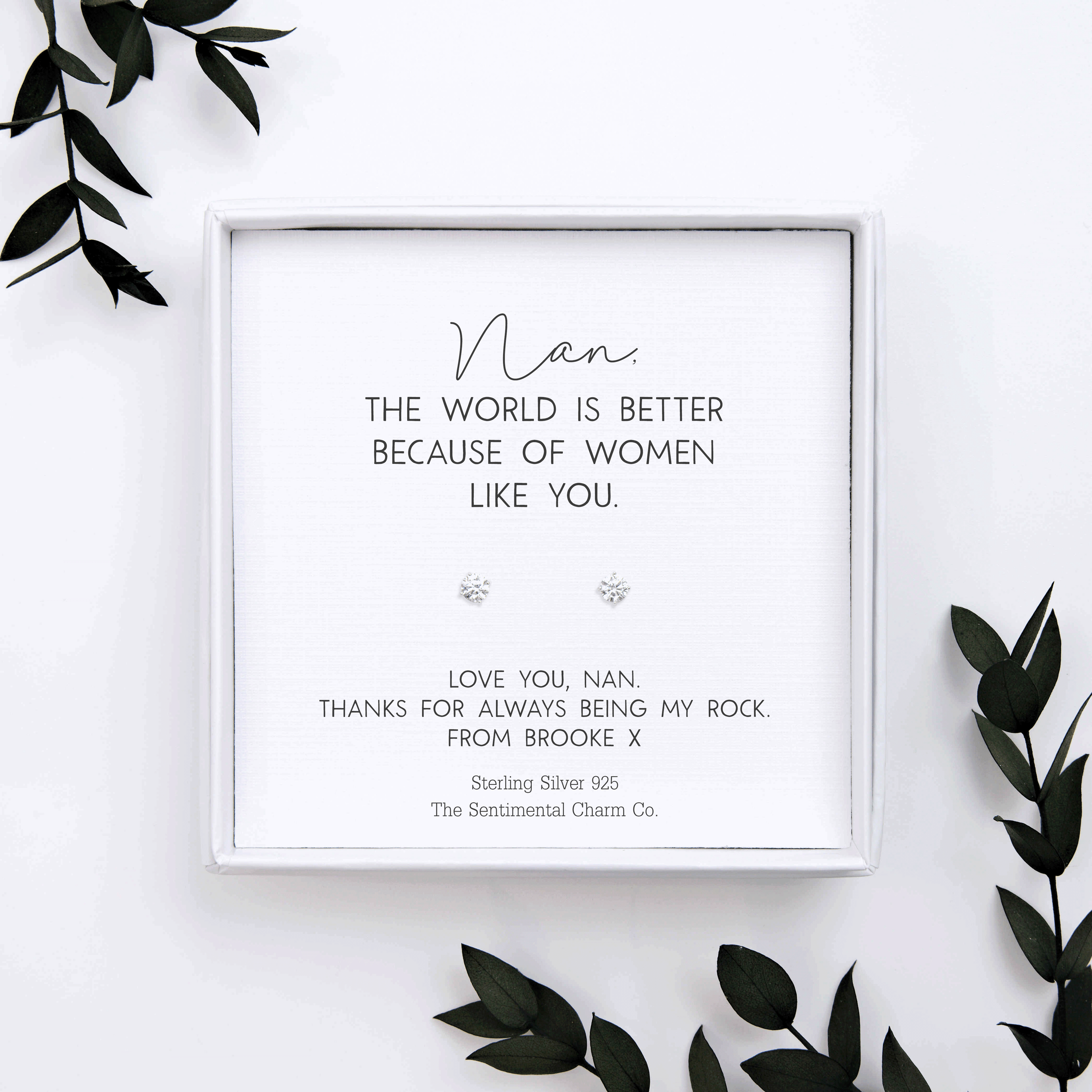 Personalised “___ The World Is Better Because of Women Like You” Sterling Silver Stud Earrings