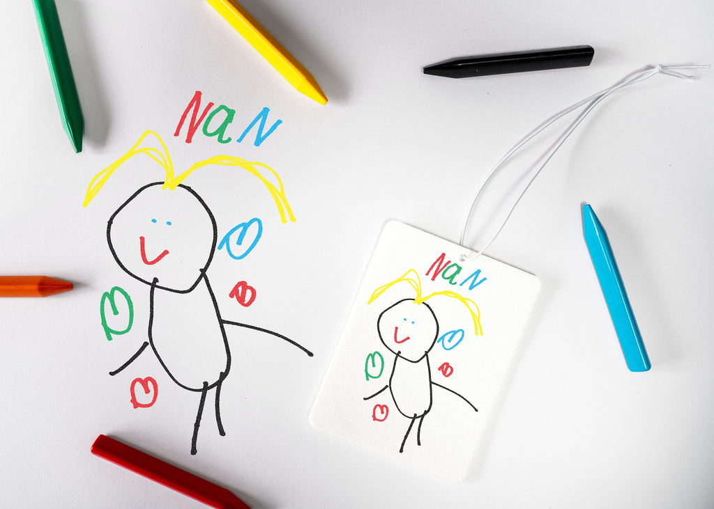 Child's Drawing Personalised Car Air Freshener Custom Nan Gift for Nan Portrait Kid's Artwork Create Your Own Mother’s Day Present