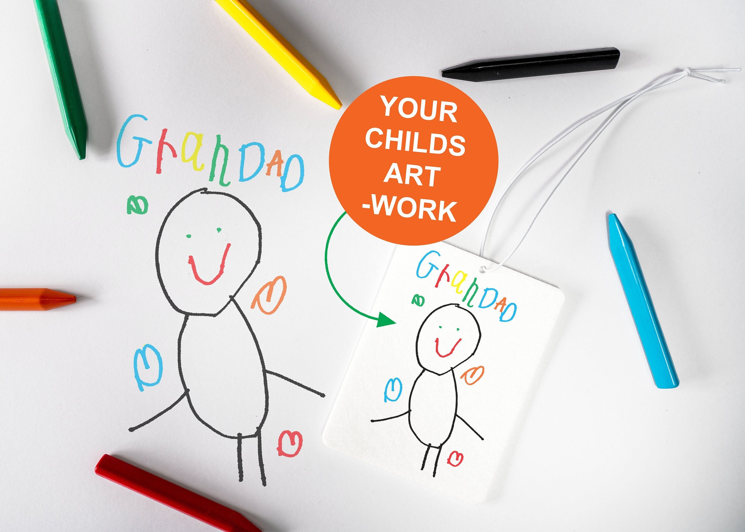 Custom Kid's Drawing Car Air Freshener, Personalized Grandad Gift