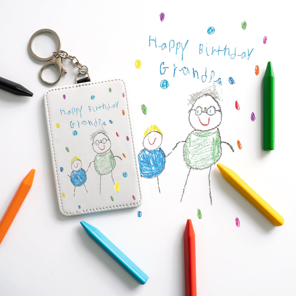 Custom Childs Artwork Card Holder Keyring Gift for Dad, Grandad, Uncle, Godfather etc Custom Printed Kids Drawing Slim Wallet