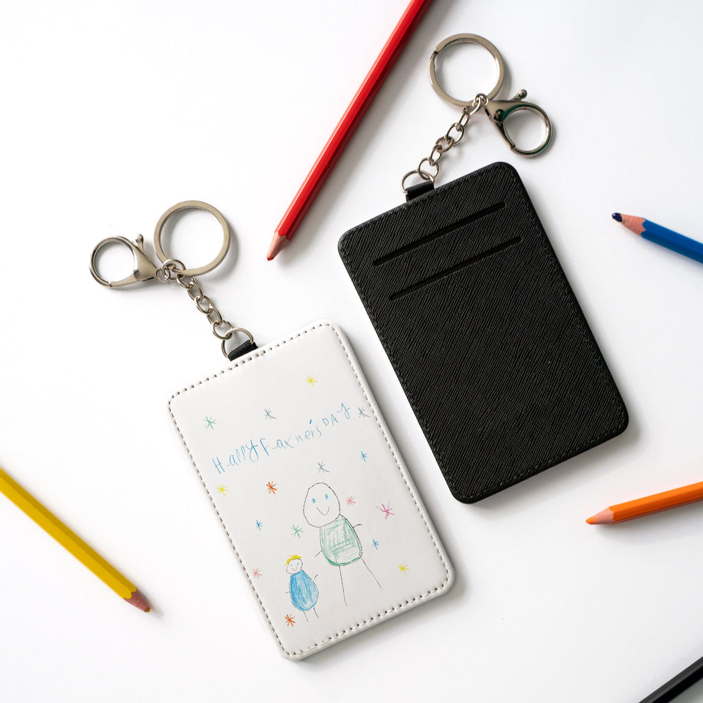 Custom Childs Artwork Card Holder Keyring Gift for Dad, Grandad, Uncle, Godfather etc Custom Printed Kids Drawing Slim Wallet