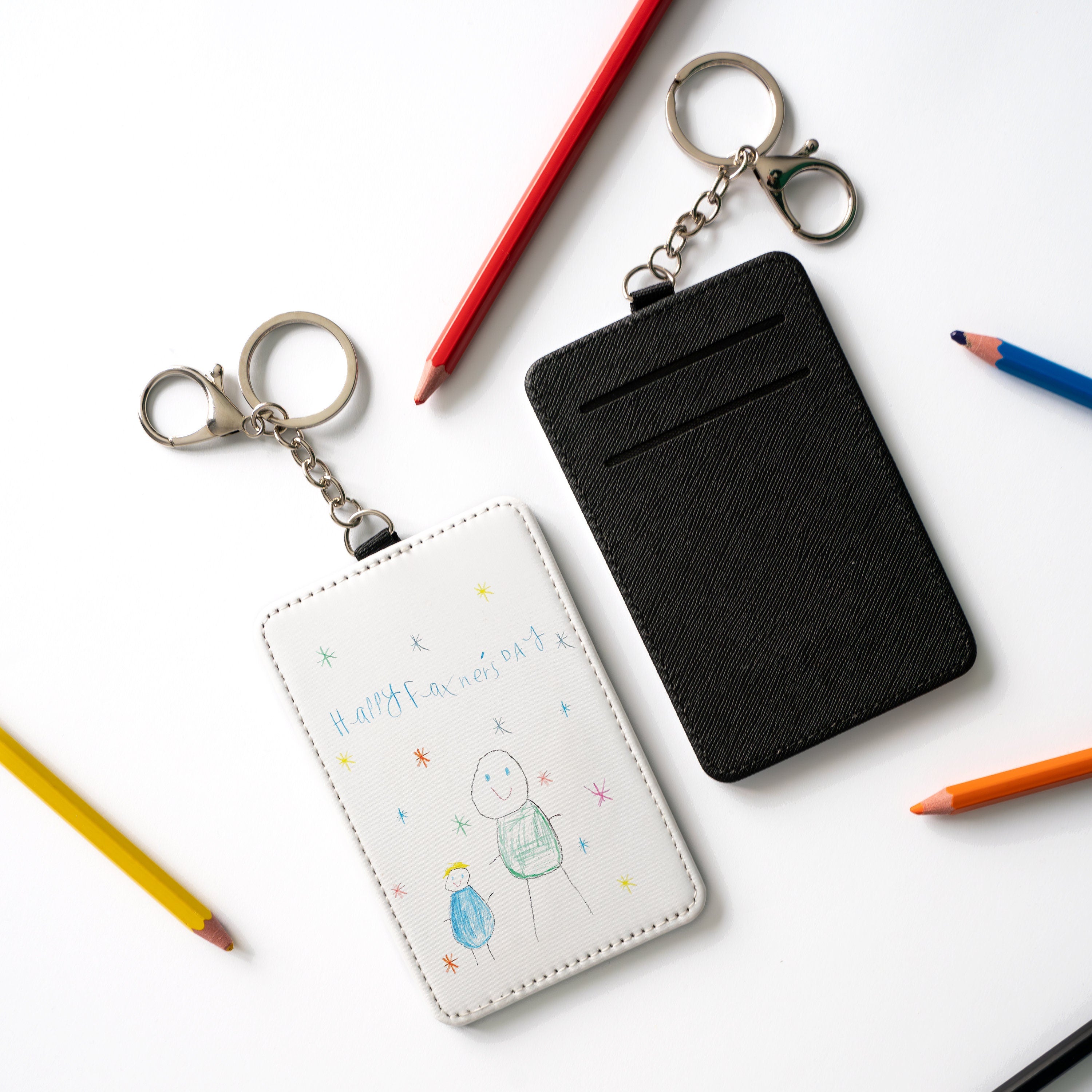 Custom Childs Artwork Card Holder Keyring Gift for Dad, Grandad, Uncle, Godfather etc Custom Printed Kids Drawing Slim Wallet