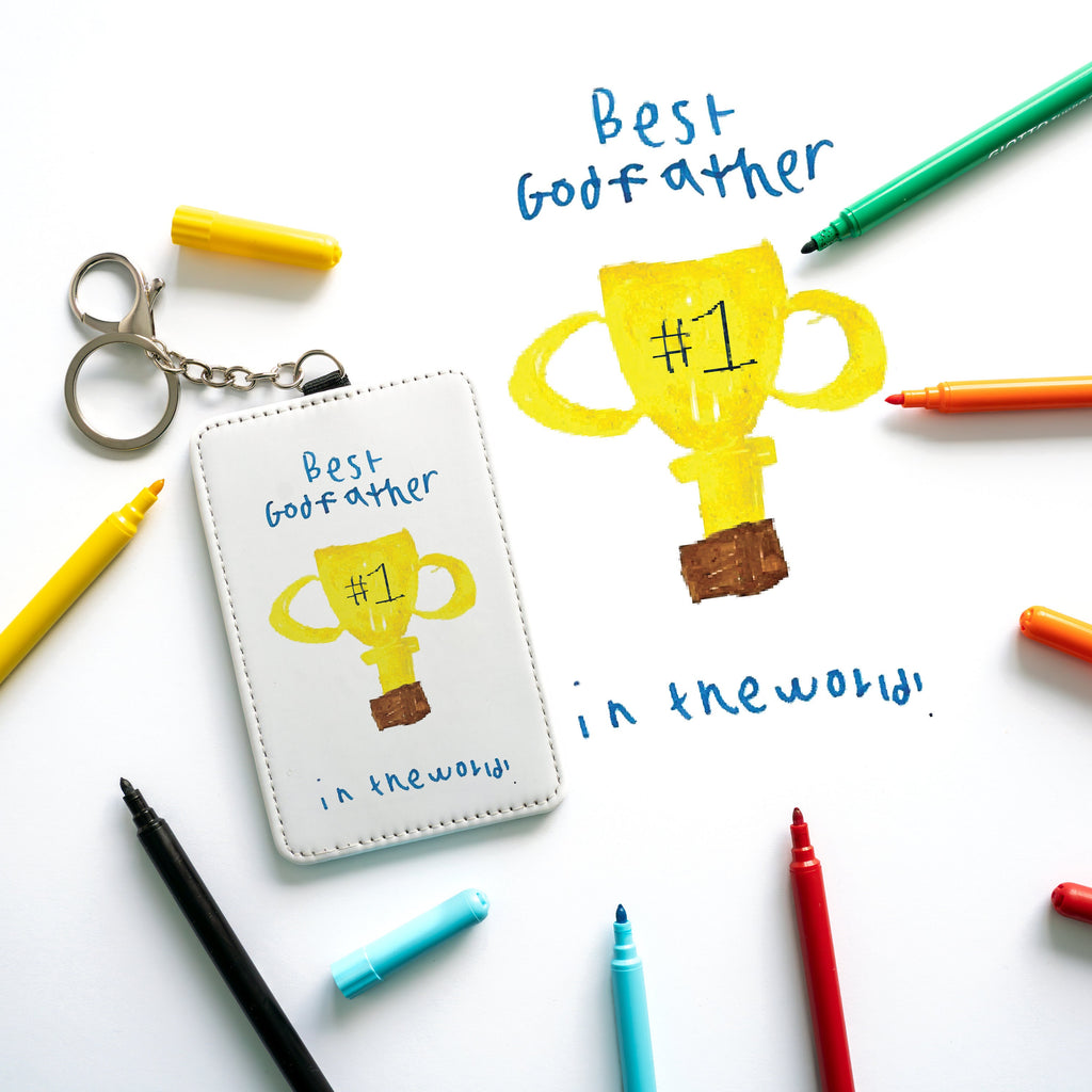 Custom Kids Artwork Card Holder Keychain - Personalised Childs Drawing Gift for Dad, Daddy, Grandad, Grandpa, Etc