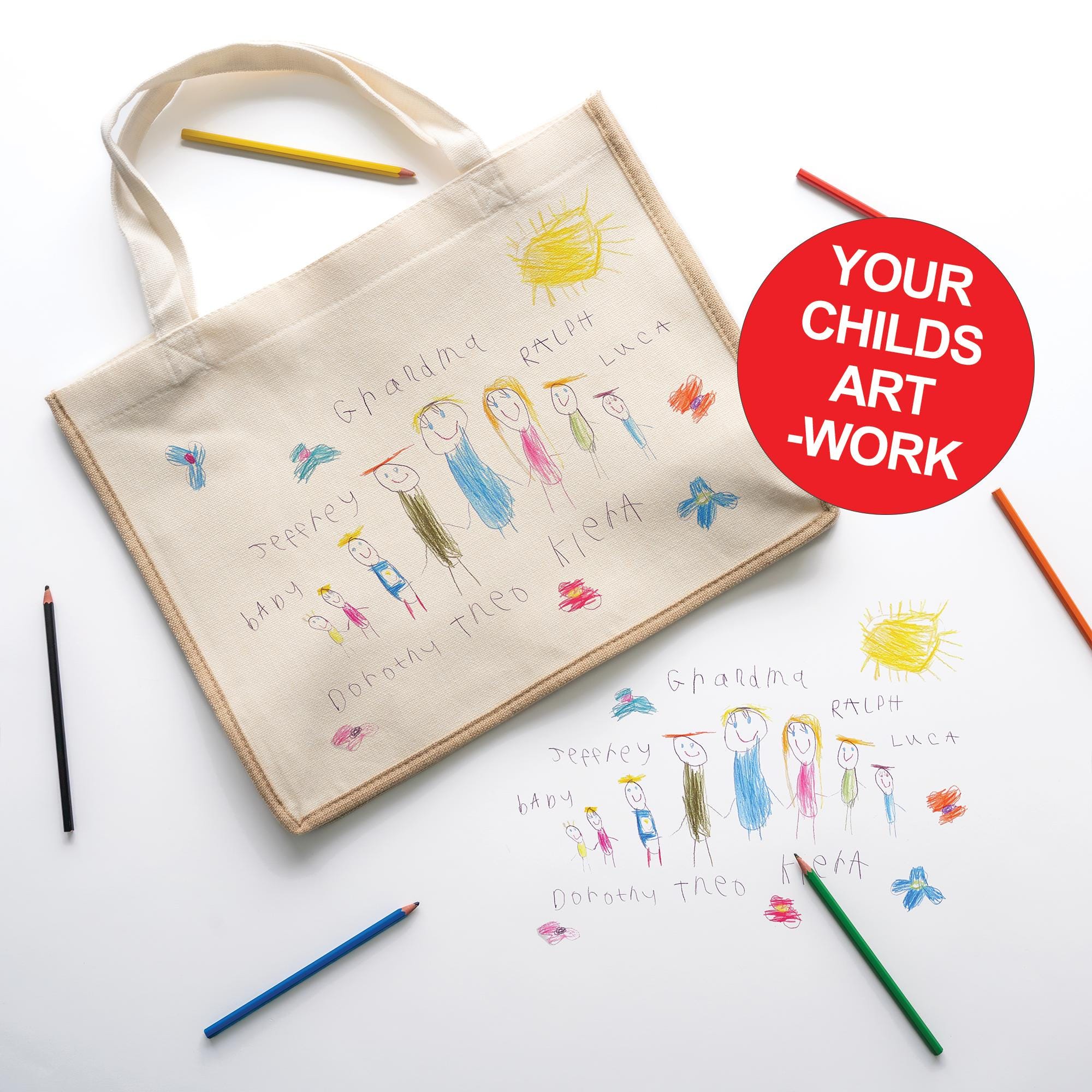 Personalised Kids Artwork Linen Tote Bag – Custom Child’s Drawing Gift for Her | Reusable Shopping Bag