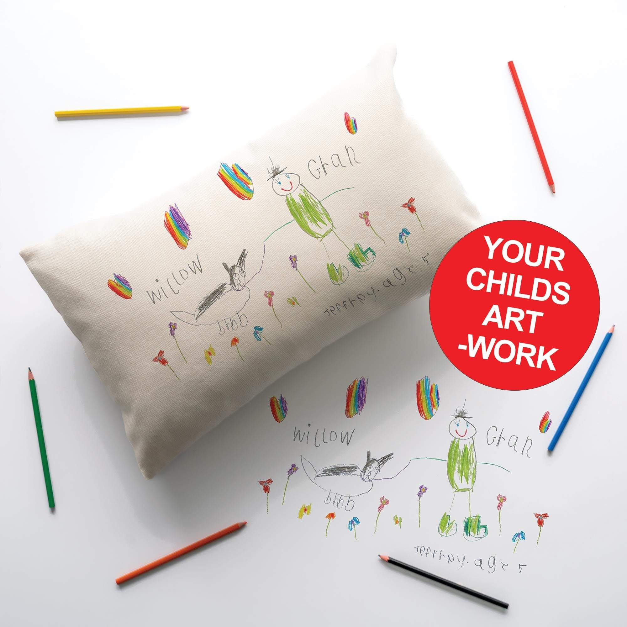 Personalised Kids Artwork Linen Cushion – Custom Child’s Drawing Gift for Her | Cushion Cover with Optional Filling
