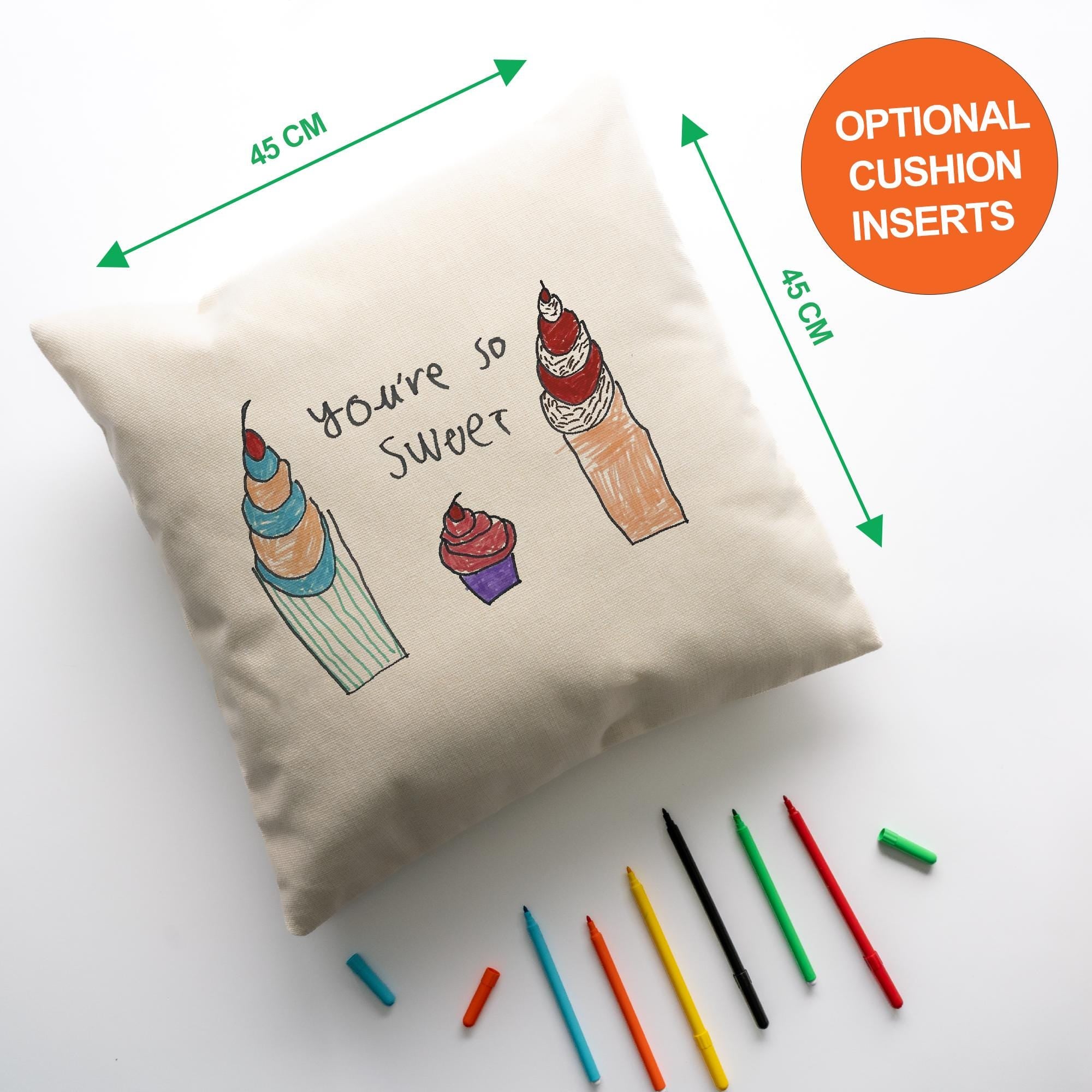 Personalised Kids Artwork Linen Cushion – Custom Child’s Drawing Gift for Her | Cushion Cover with Optional Filling
