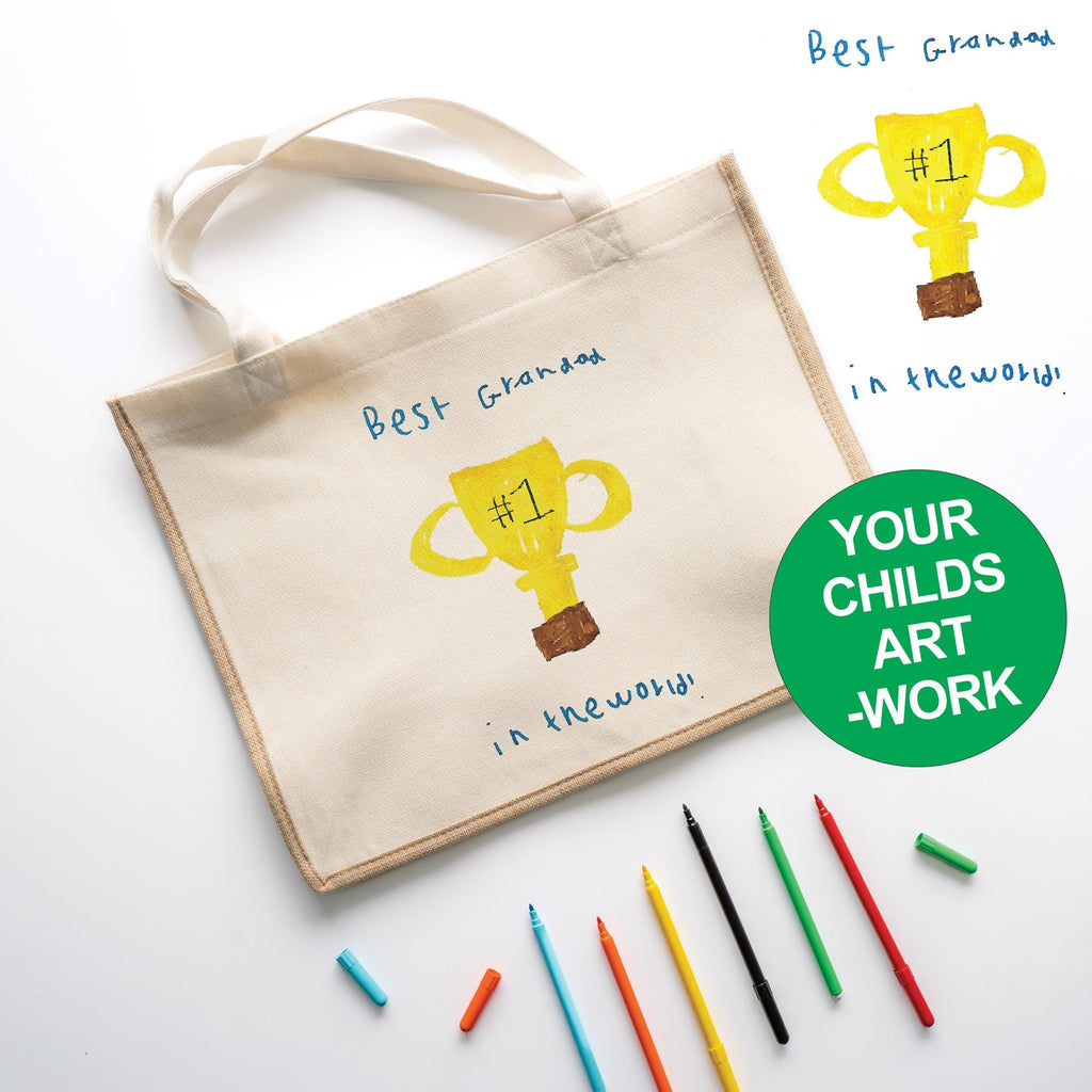 Personalised Kids Artwork Tote Bag for Him – Custom Child’s Drawing Reusable Shopper | Dad & Grandad Gift