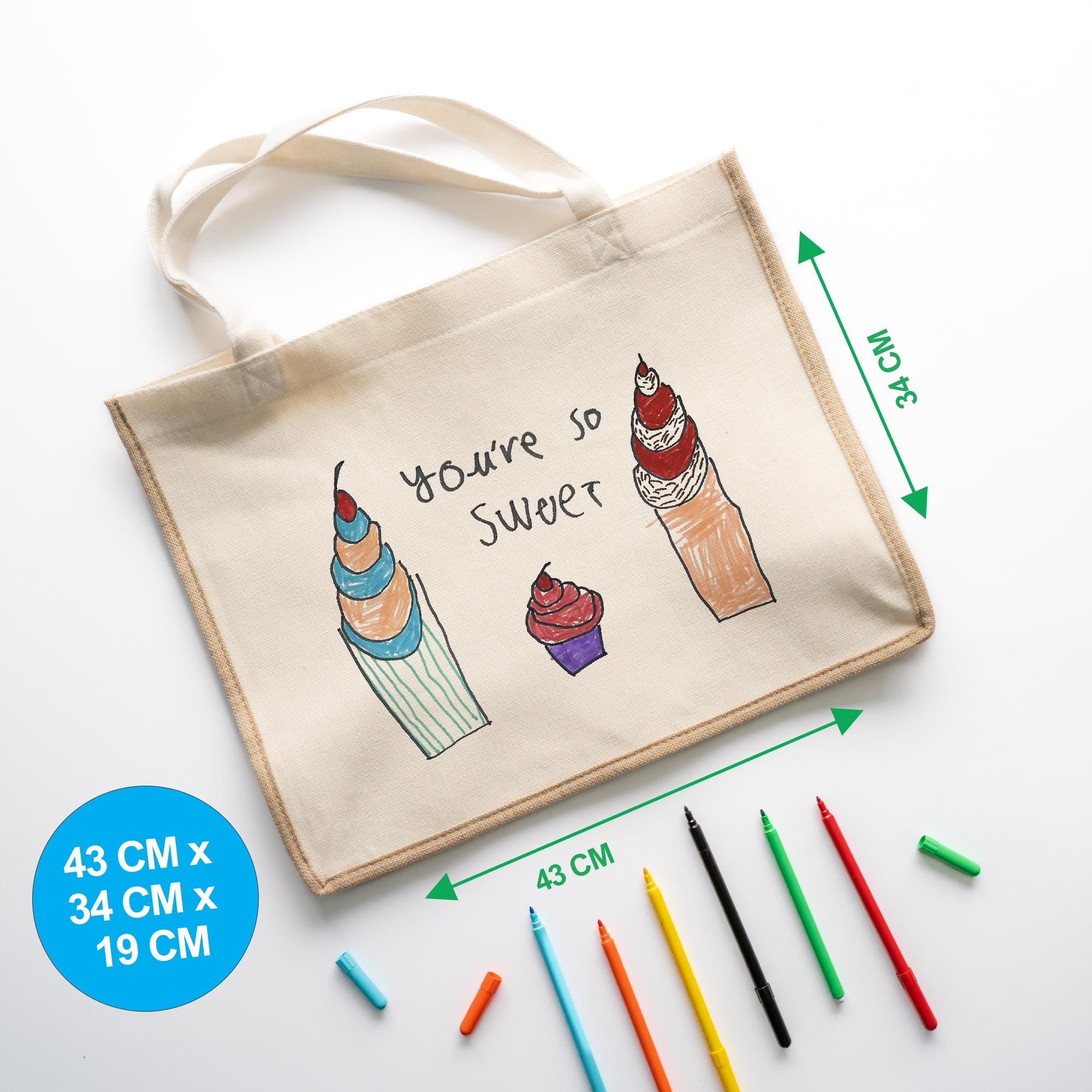 Personalised Kids Artwork Linen Tote Bag – Custom Child’s Drawing Gift for Her | Reusable Shopping Bag