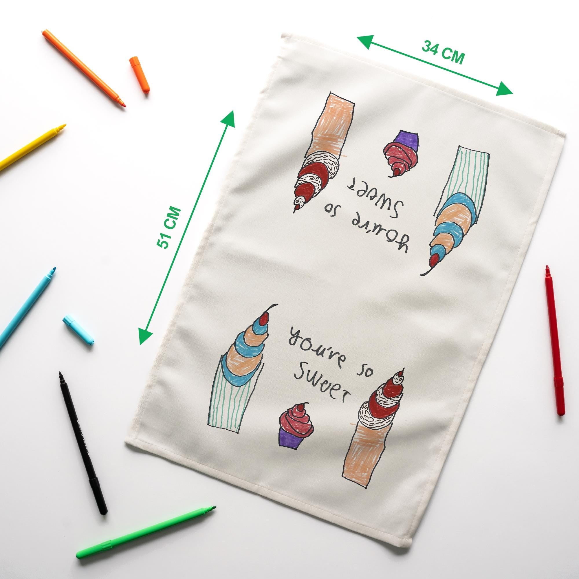Personalised Children’s Artwork Tea Towel – Custom Kids Drawing Gift for Him | Dad, Grandad Kitchen T-Towel