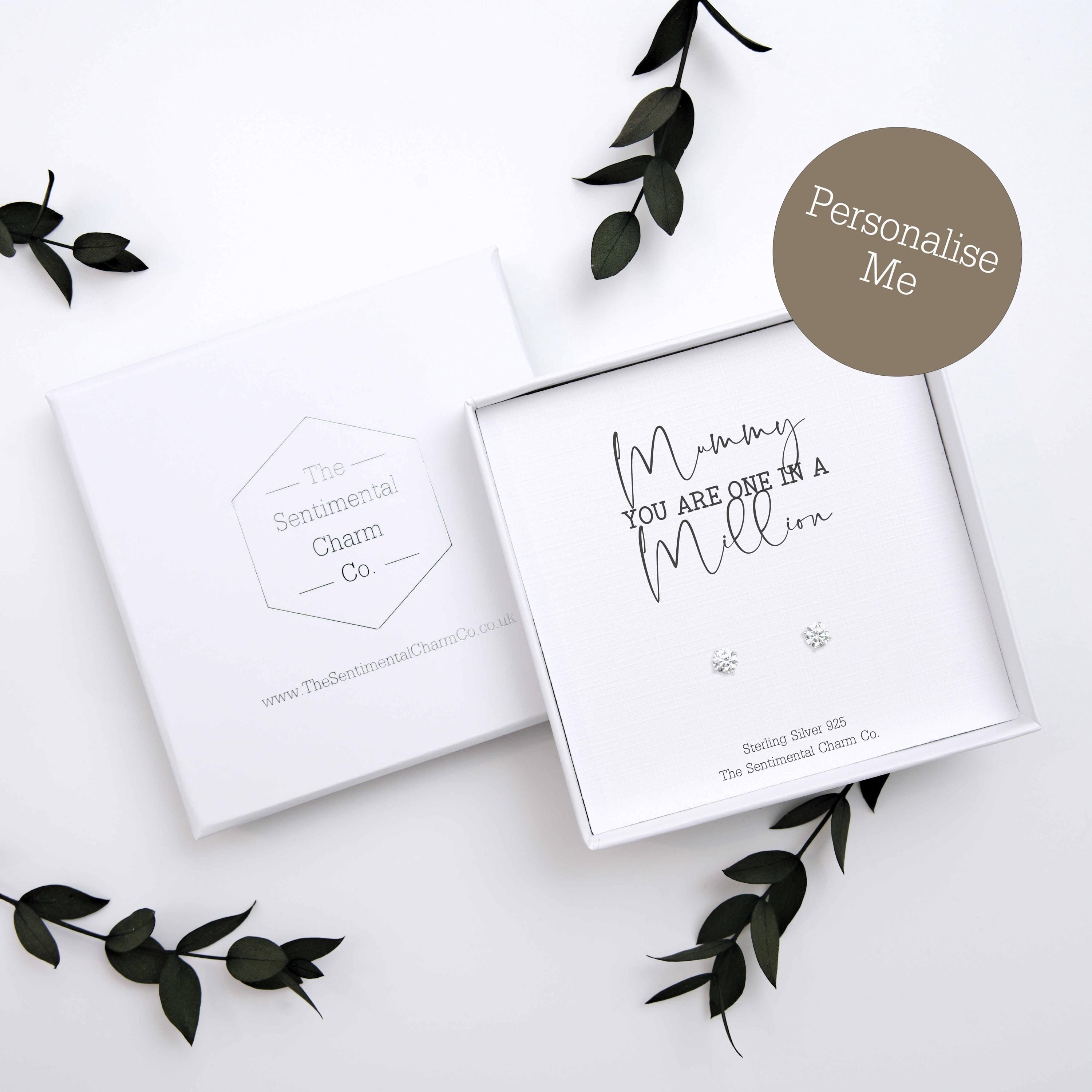 Personalised “___ You Are One in a Million” Sterling Silver Stud Earrings – Custom Name & Gift Message