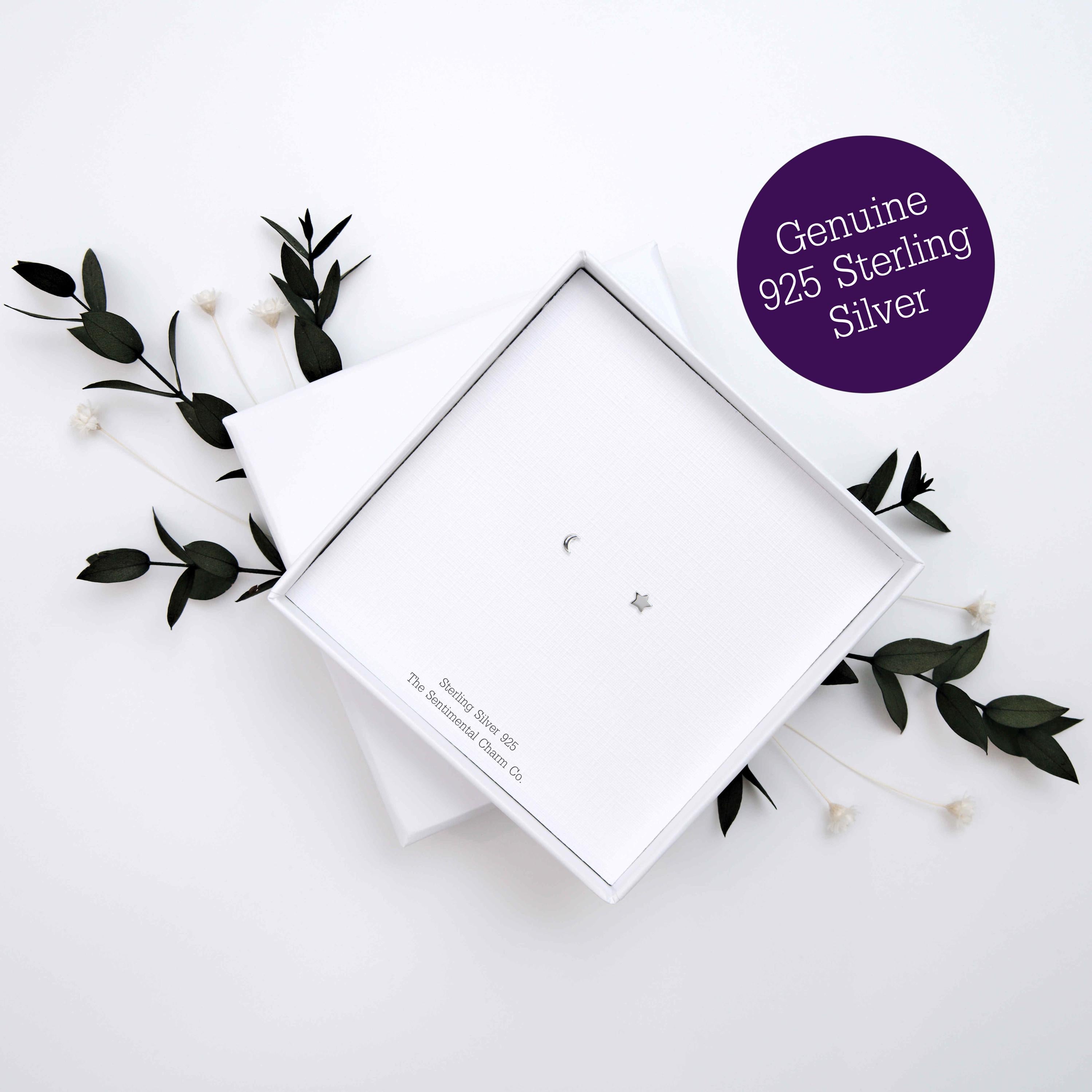 Sterling Silver 925 Mini Star and Mini Moon Stud Earrings – Mismatched Minimalist Silver Studs