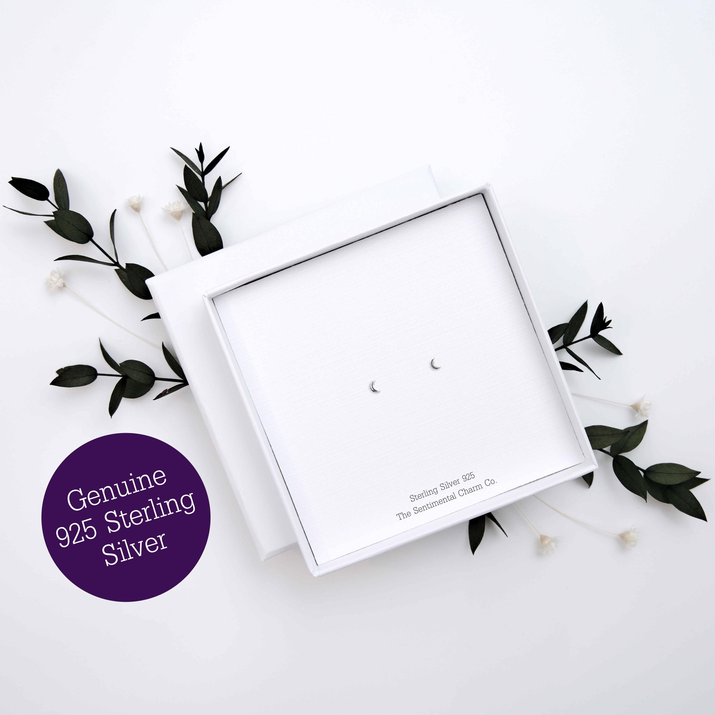 Sterling Silver 925 Moon Stud Earrings – Minimalist Hypoallergenic Silver Crescent Studs