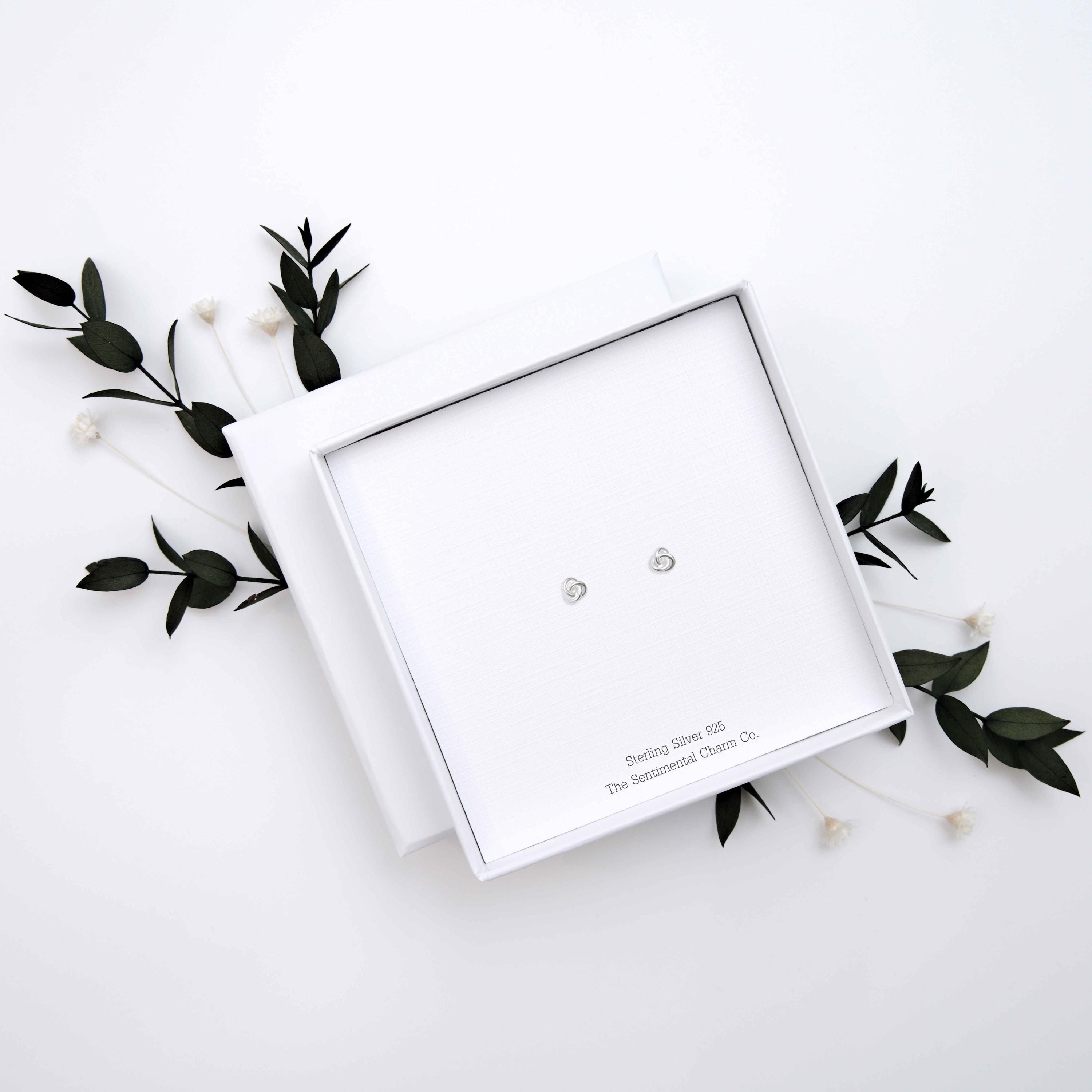 Sterling Silver 925 Knot Stud Earrings – Minimalist Hypoallergenic Silver Knot Studs