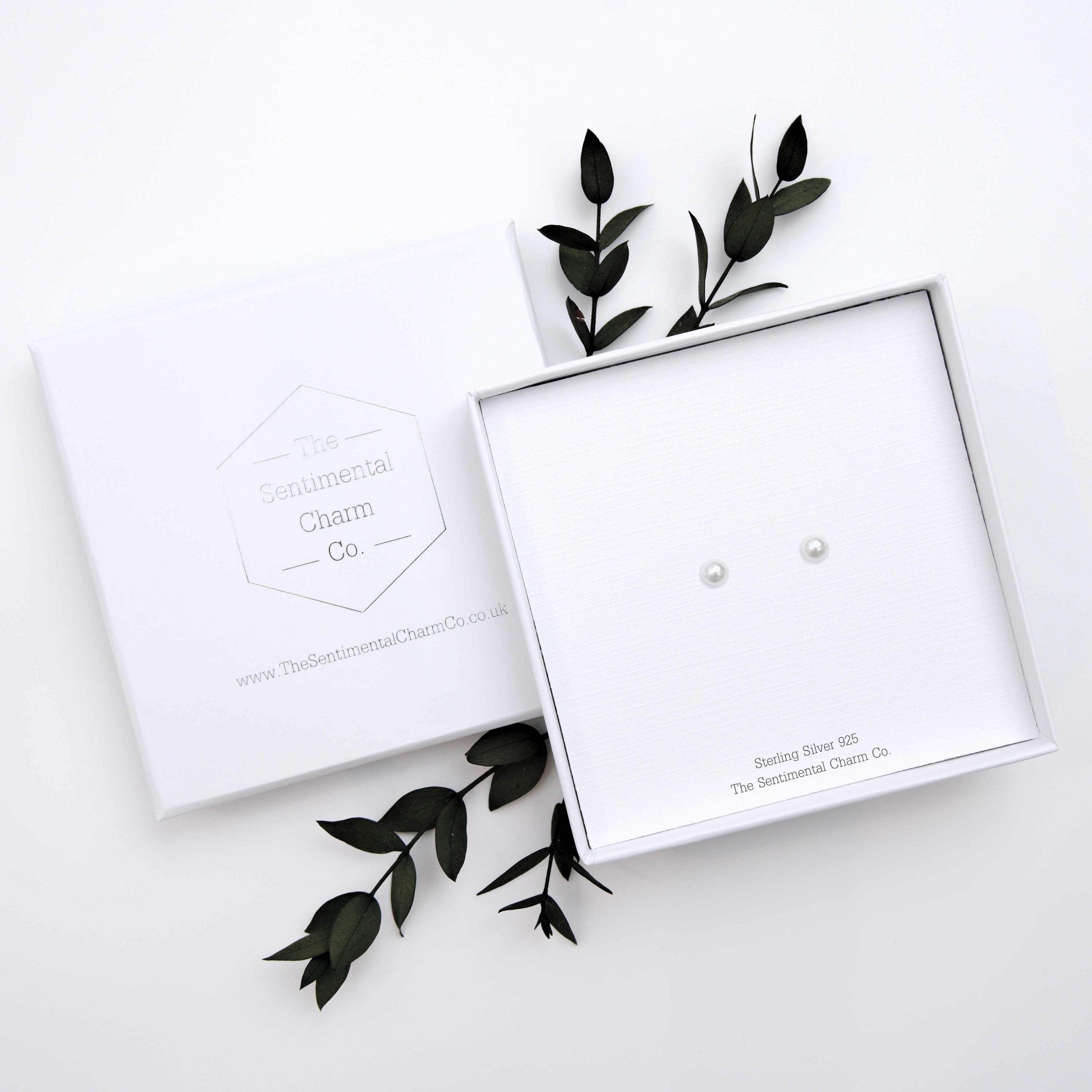 Sterling Silver 925 Pearl Stud Earrings – Minimalist Hypoallergenic Silver Simulated Pearl Studs