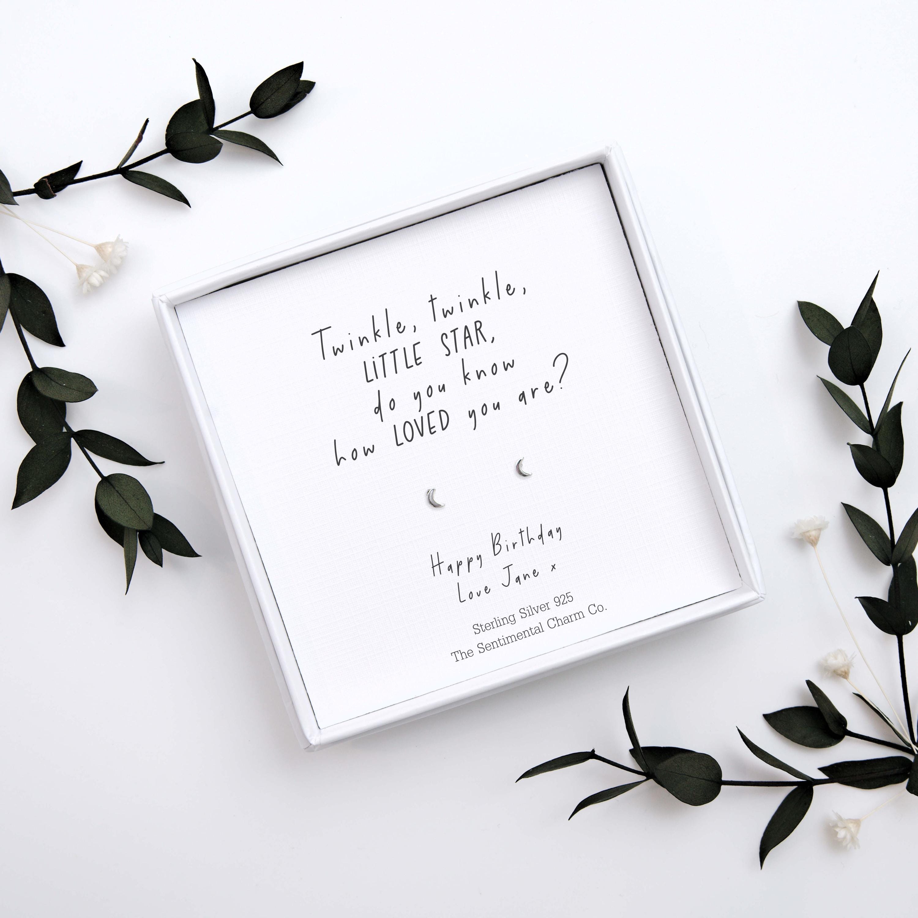 Sentimental Gift – “Twinkle, Twinkle, Little Star” Sterling Silver Stud Earrings with Personalised Message