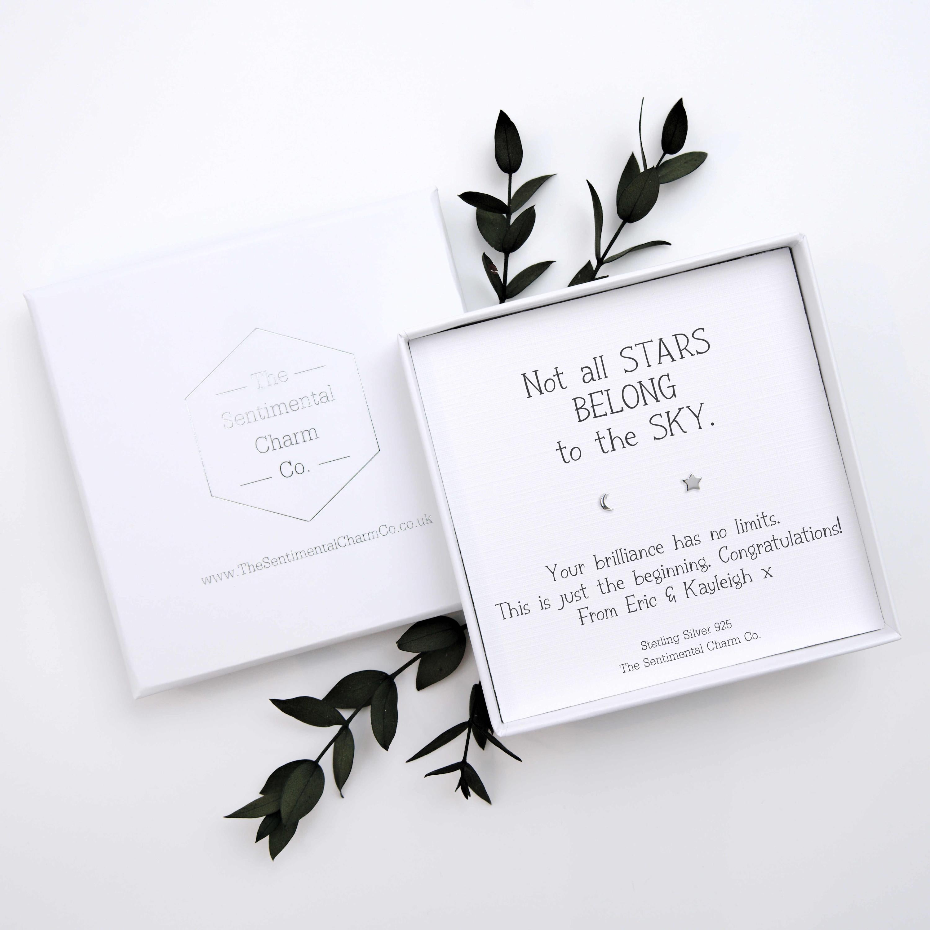 Empowerment Gift – “Not All Stars Belong to the Sky” Sterling Silver Stud Earrings with Personalised Message