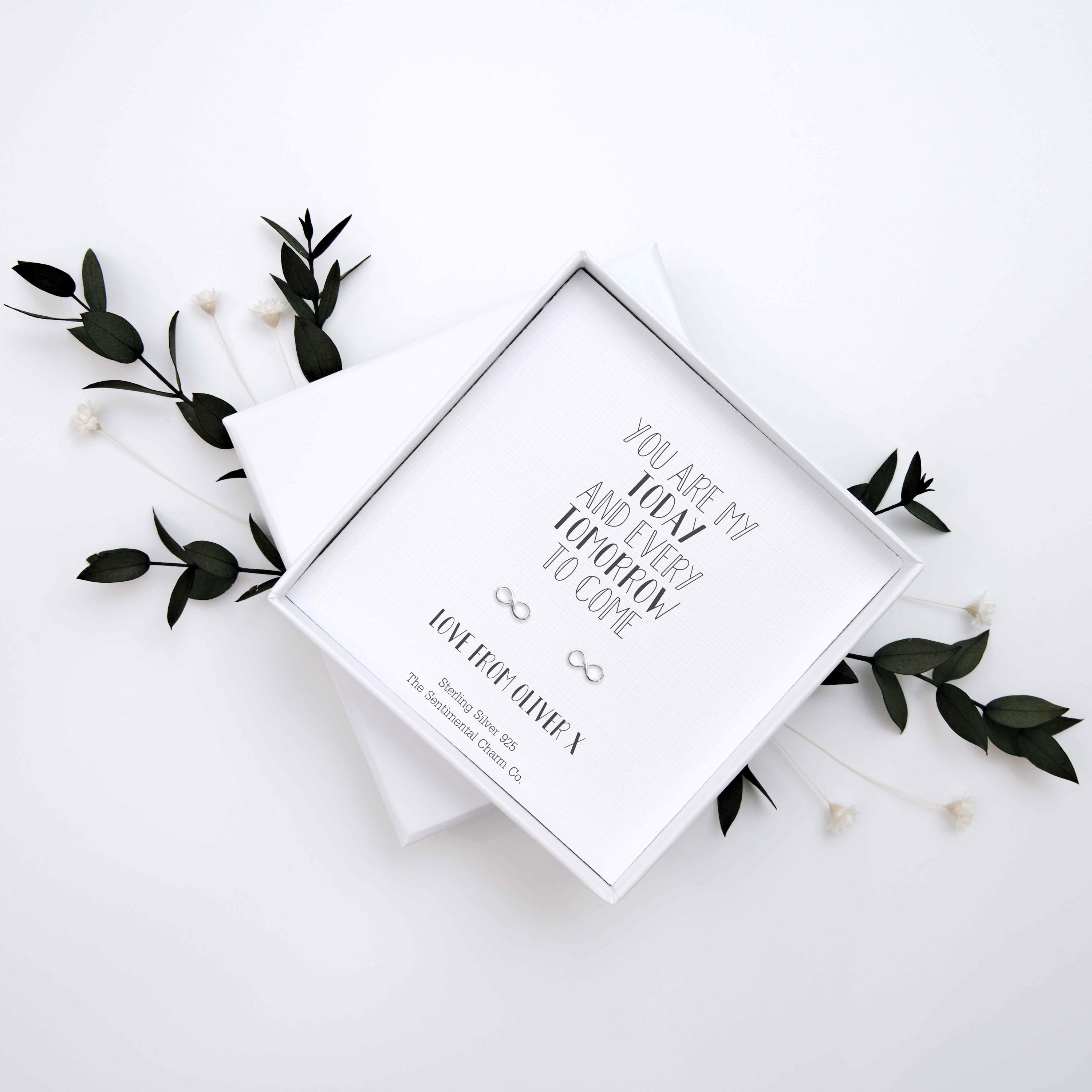Anniversary Gift – “You Are My Today and Every Tomorrow” Sterling Silver Stud Earrings