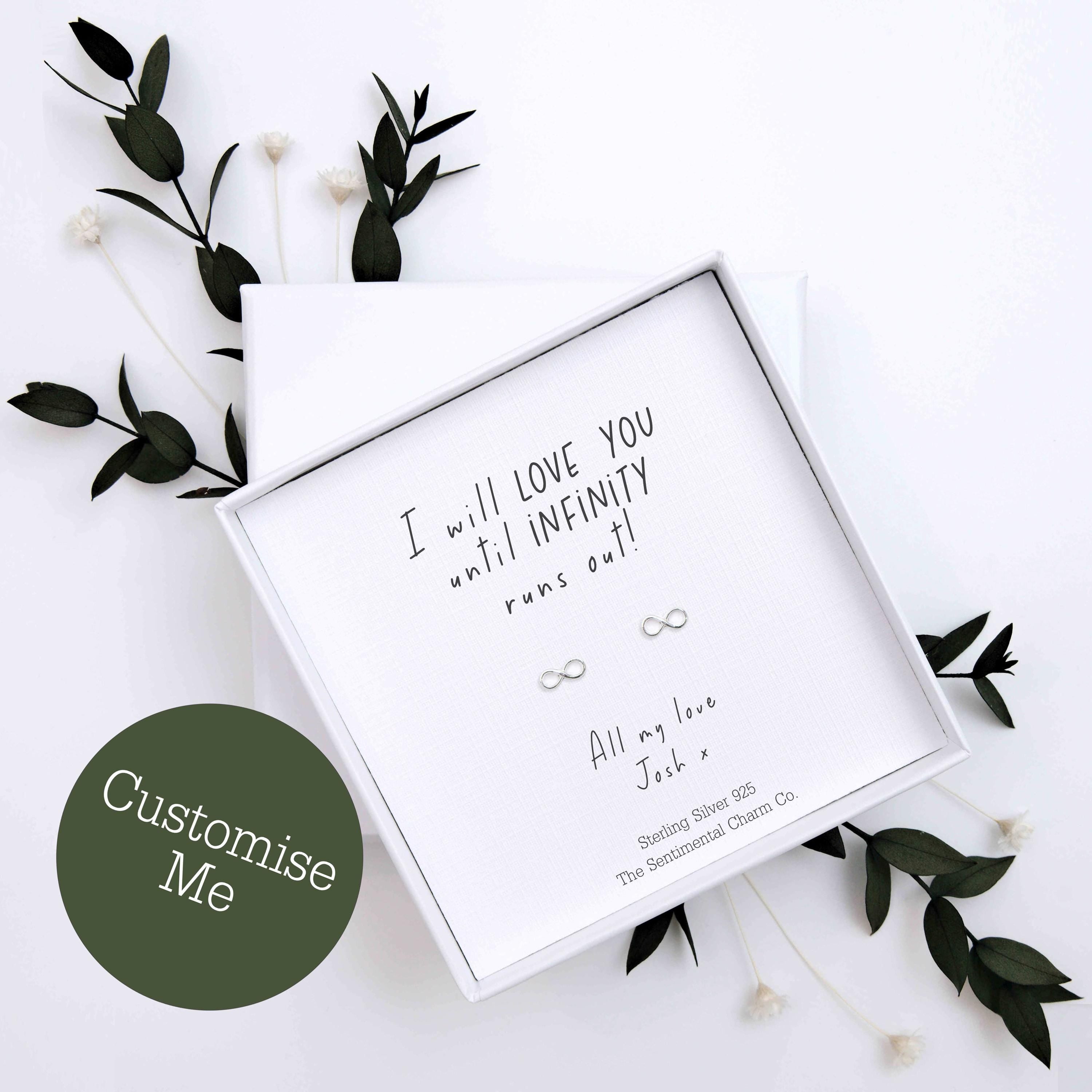 Anniversary Gift – “I Will Love You Until Infinity Runs Out” Sterling Silver Stud Earrings