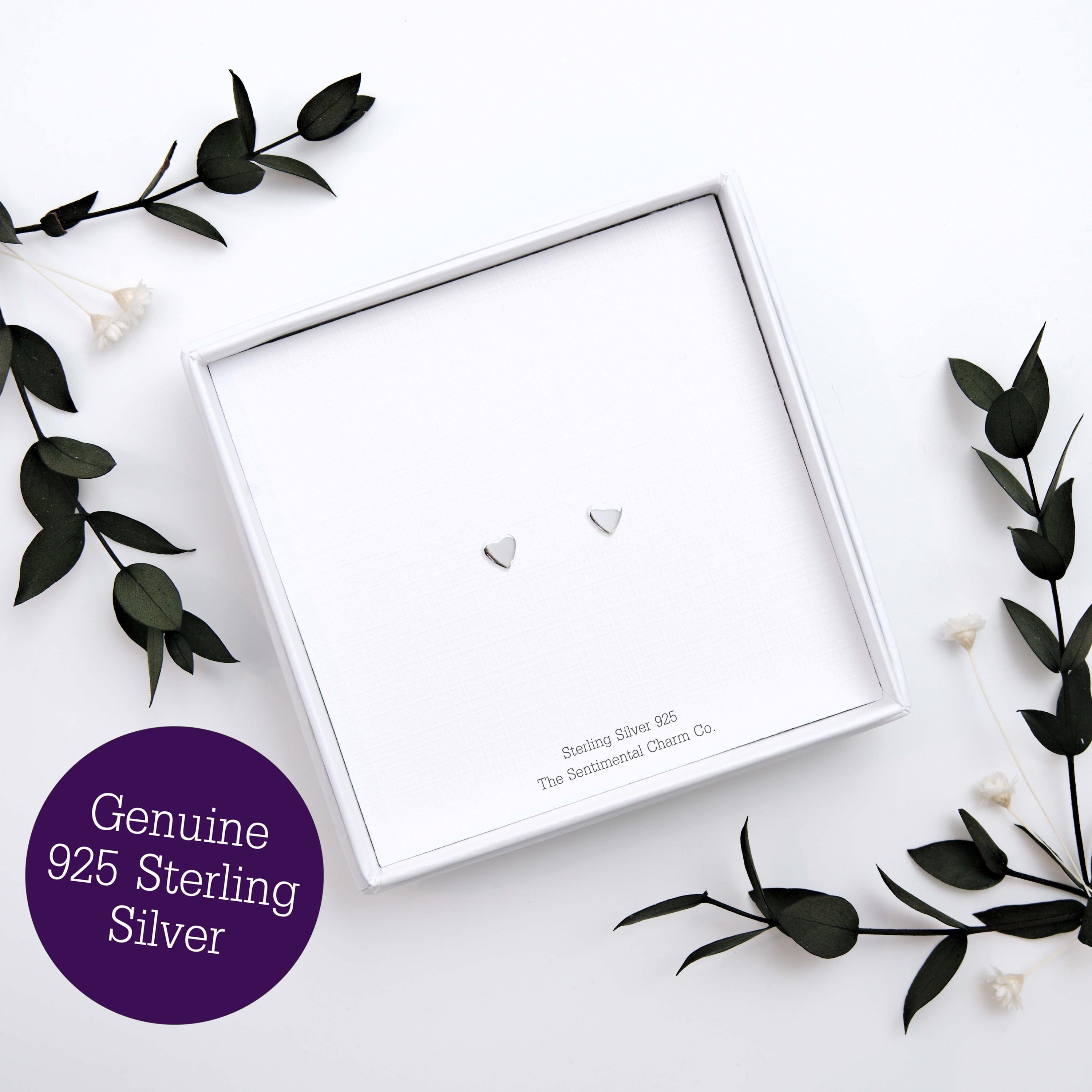 Sterling Silver 925 Heart Stud Earrings – Minimalist Hypoallergenic Silver Heart Studs