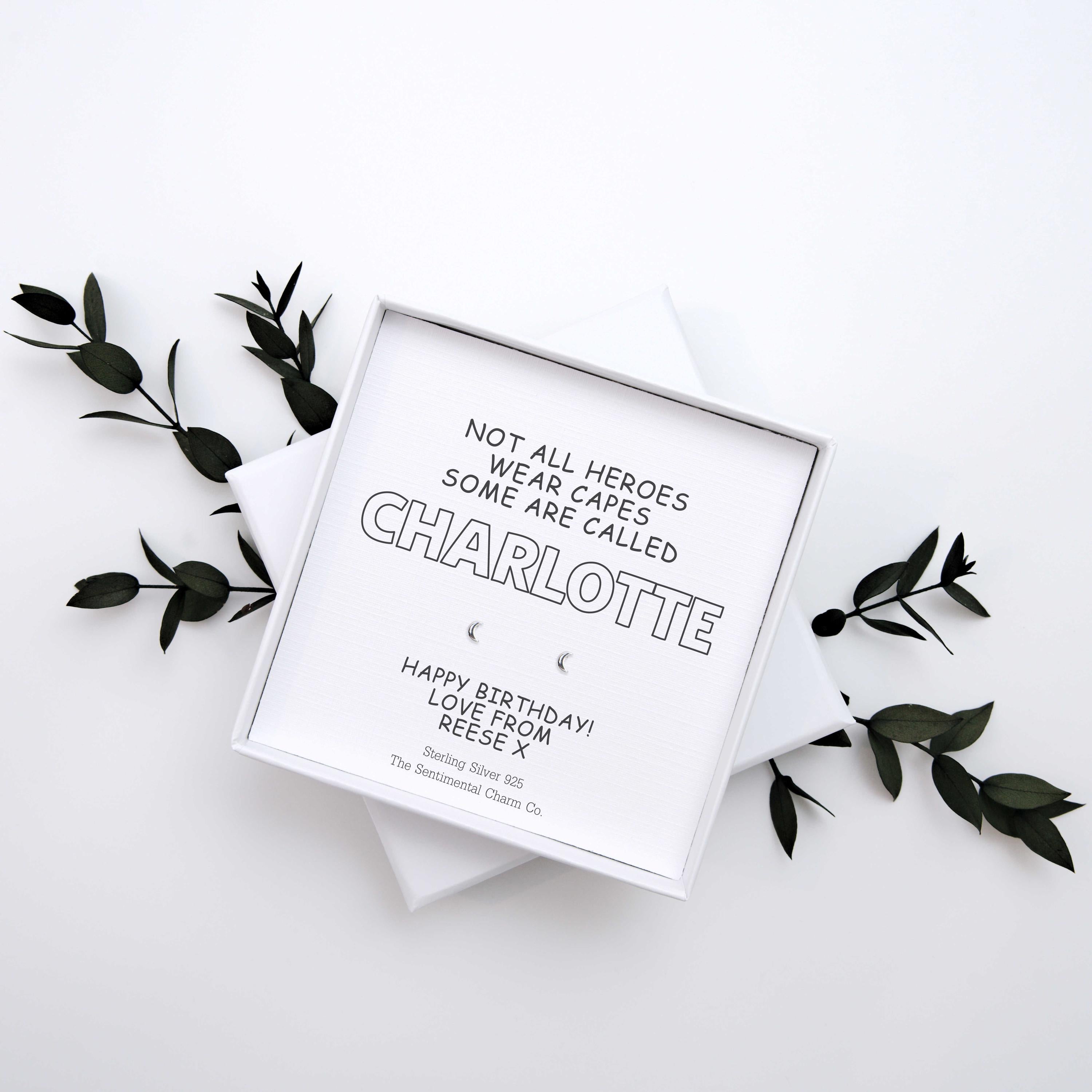 Personalised “Not All Heroes Wear Capes Some Are Called ___” Sterling Silver Stud Earrings
