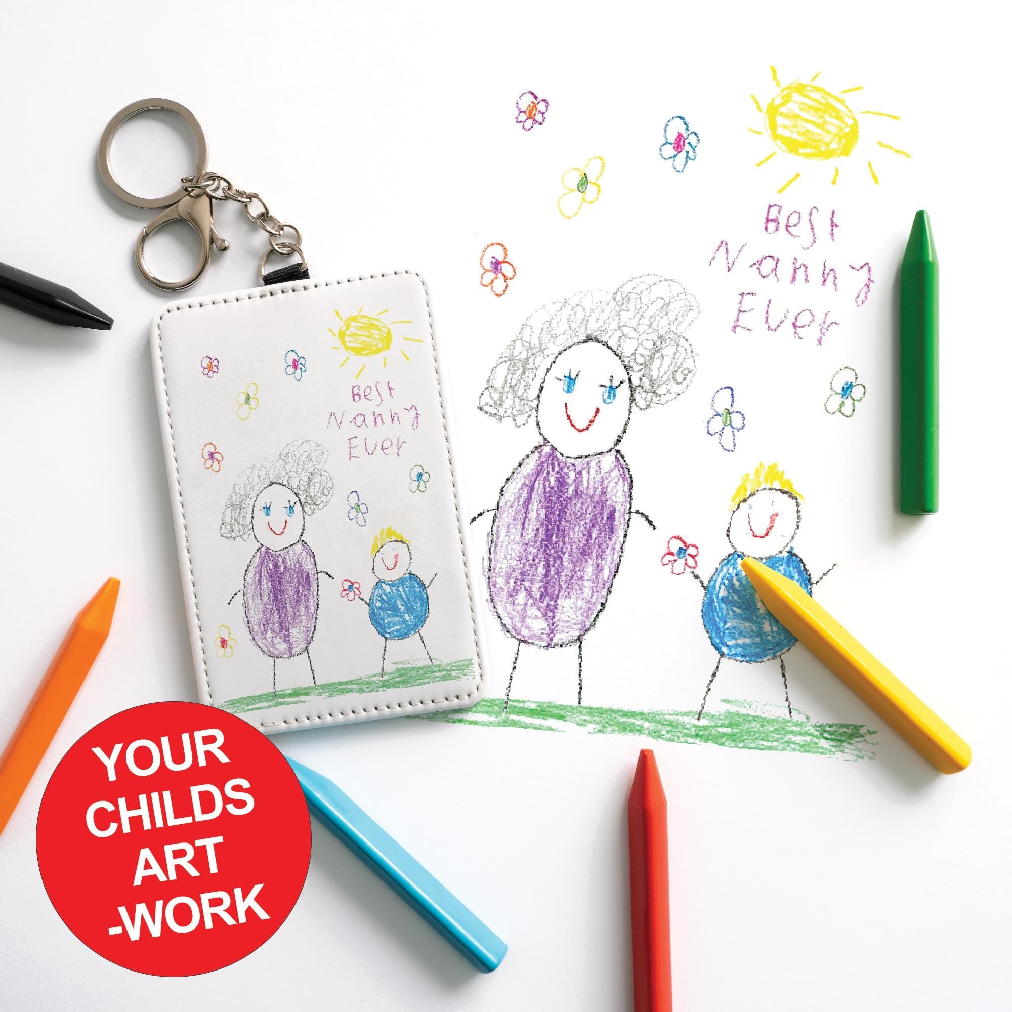 Custom Kids Artwork Card Holder Keychain - Personalised Childs Drawing Gift for Mum, Mummy, Grandma, Nan, Nanny Etc