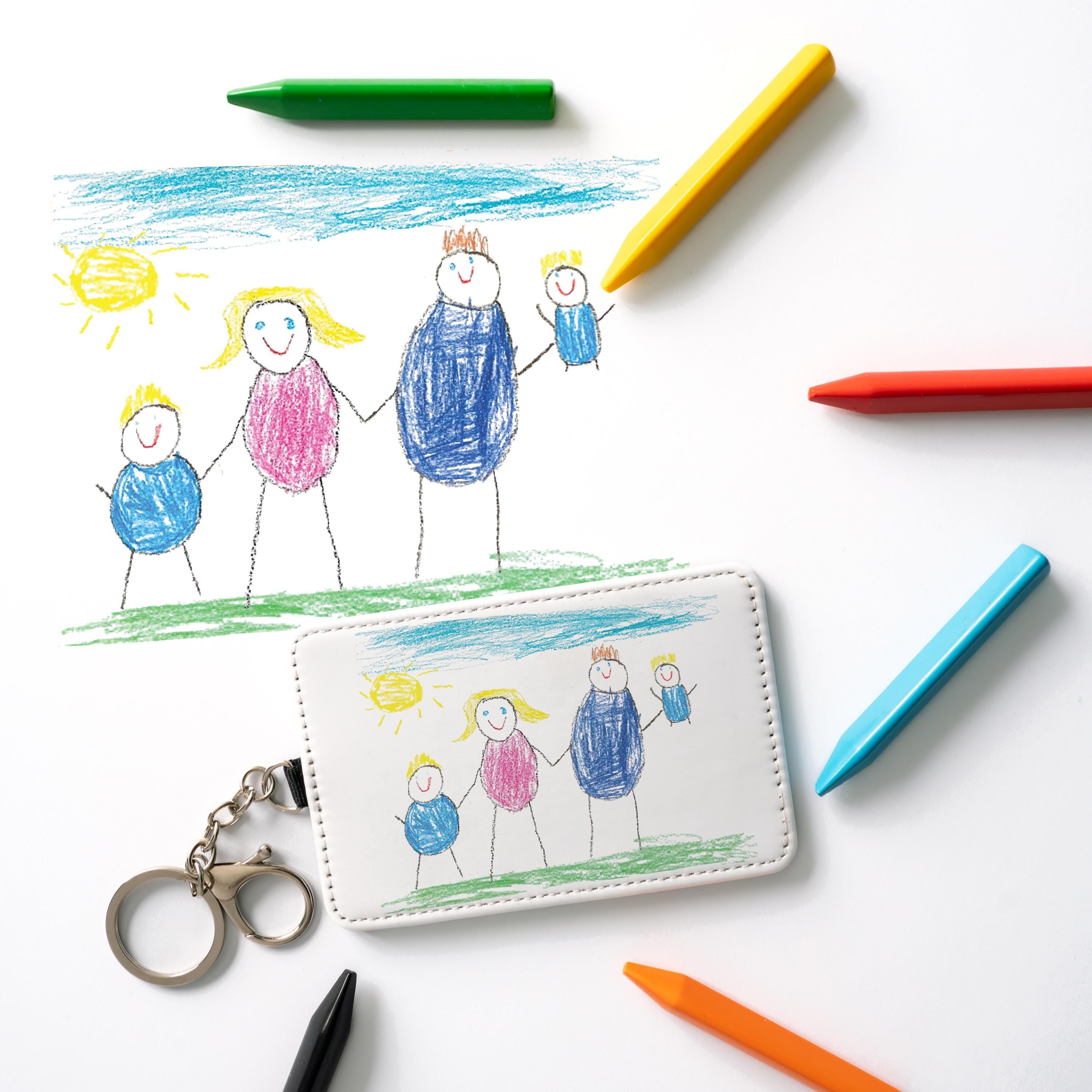 Custom Kids Artwork Card Holder Keychain - Personalised Childs Drawing Gift for Mum, Mummy, Grandma, Nan, Nanny Etc