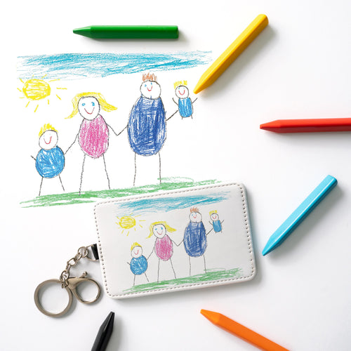 Custom Kids Artwork Card Holder Keychain - Personalised Childs Drawing Gift for Mum, Mummy, Grandma, Nan, Nanny Etc