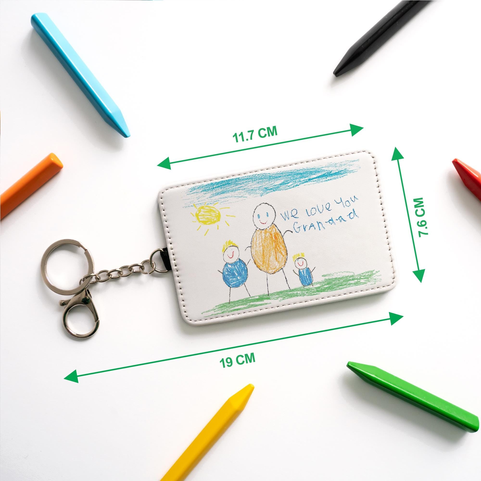 Custom Kids Artwork Card Holder Keychain - Personalised Childs Drawing Gift for Dad, Daddy, Grandad, Grandpa, Etc