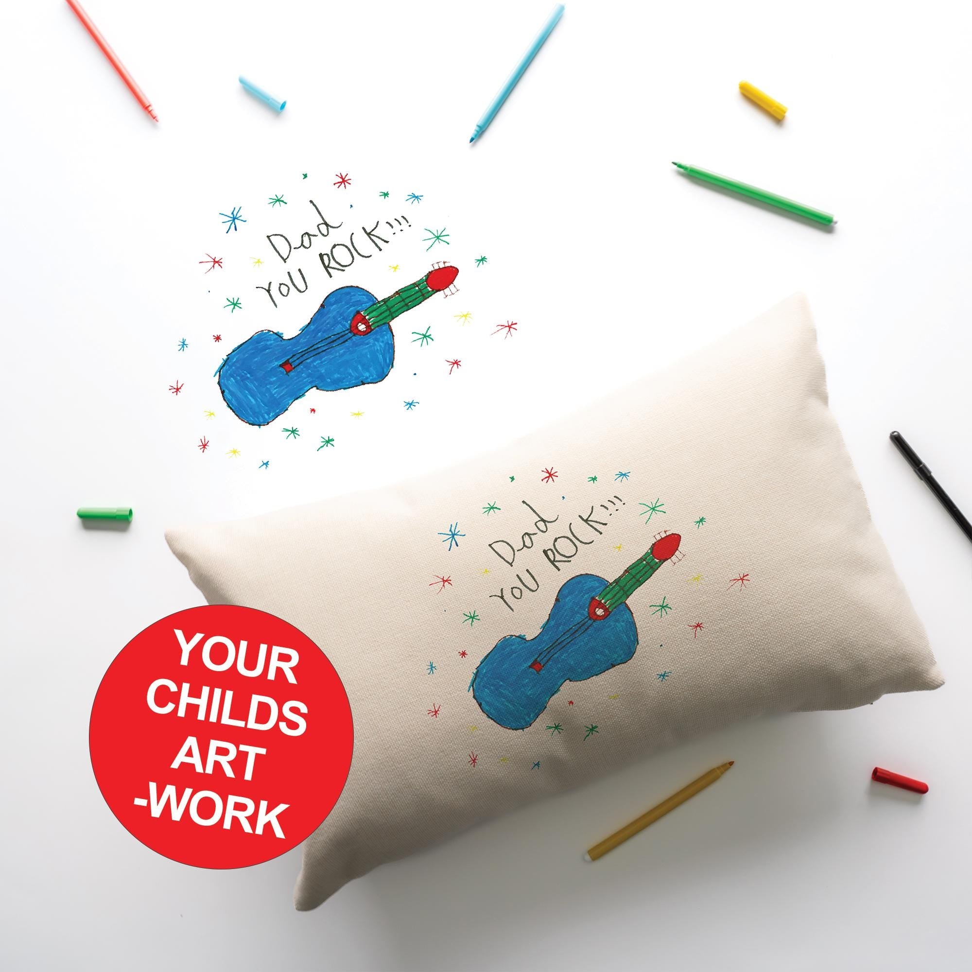 Personalised Kids Artwork Linen Cushion for Him – Custom Child’s Drawing Pillow Gift for Dad, Grandad | Fathers Day Keepsake