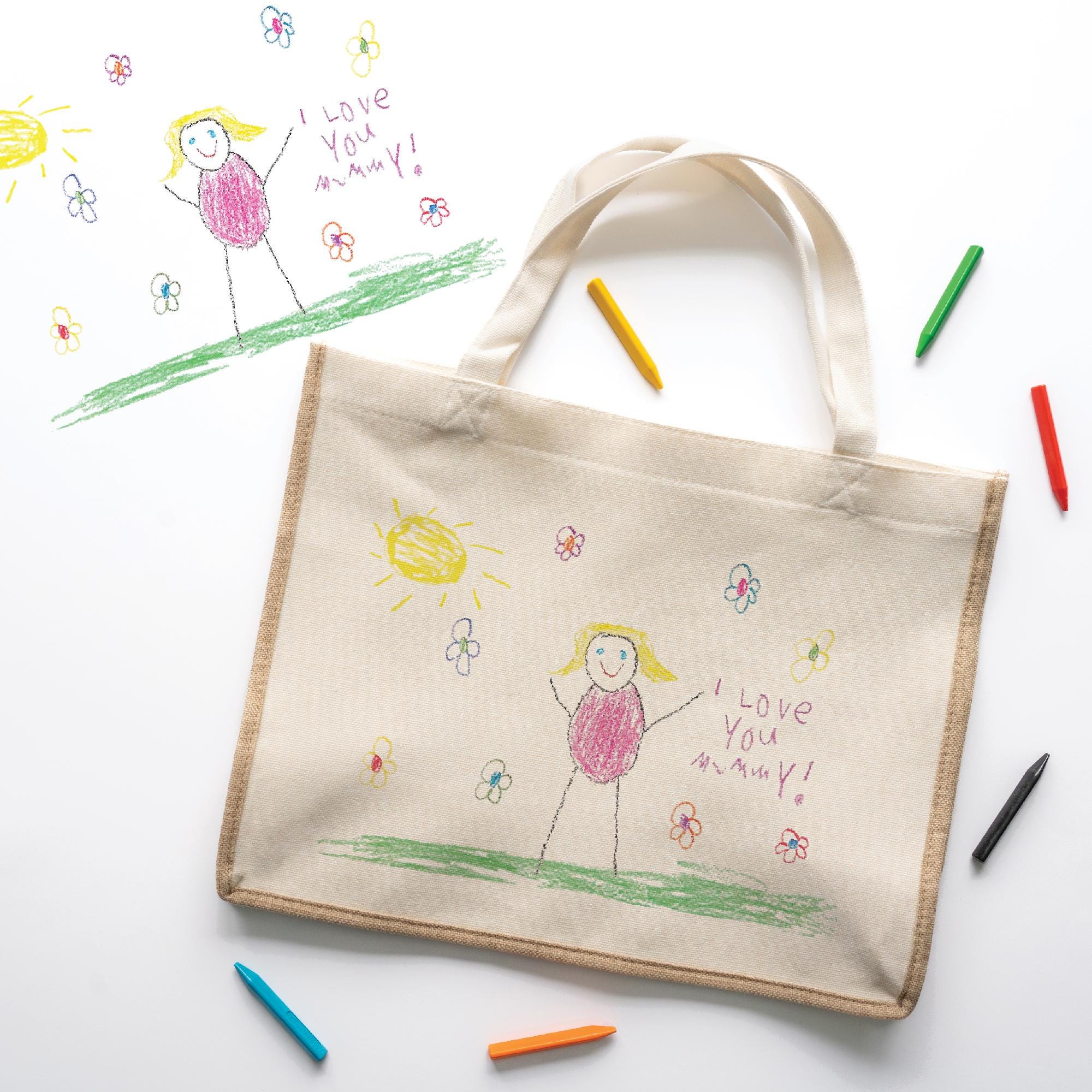 Personalised Kids Artwork Linen Tote Bag – Custom Child’s Drawing Gift for Her | Reusable Shopping Bag