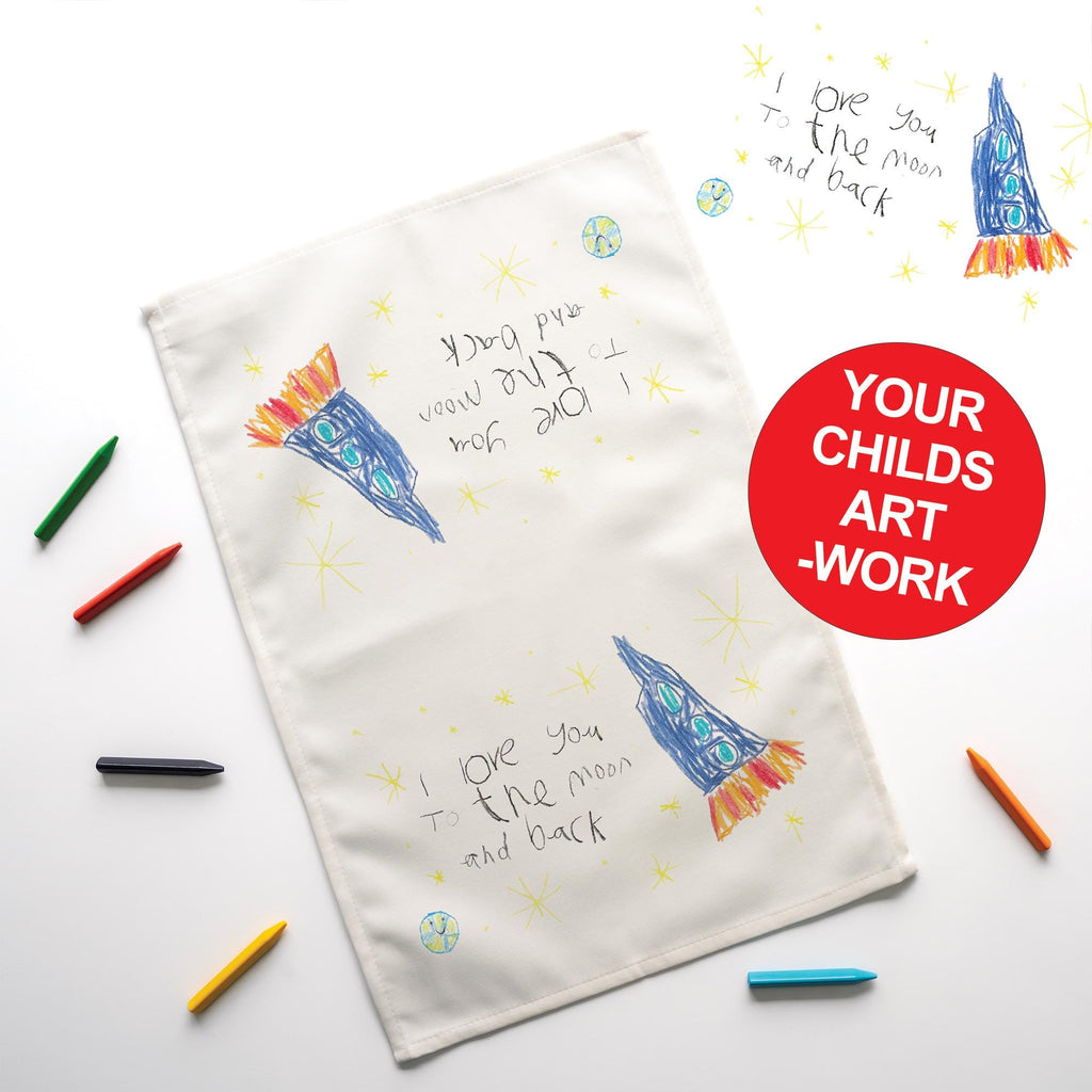 Personalised Children’s Artwork Tea Towel – Custom Kids Drawing Gift for Him | Dad, Grandad Kitchen T-Towel