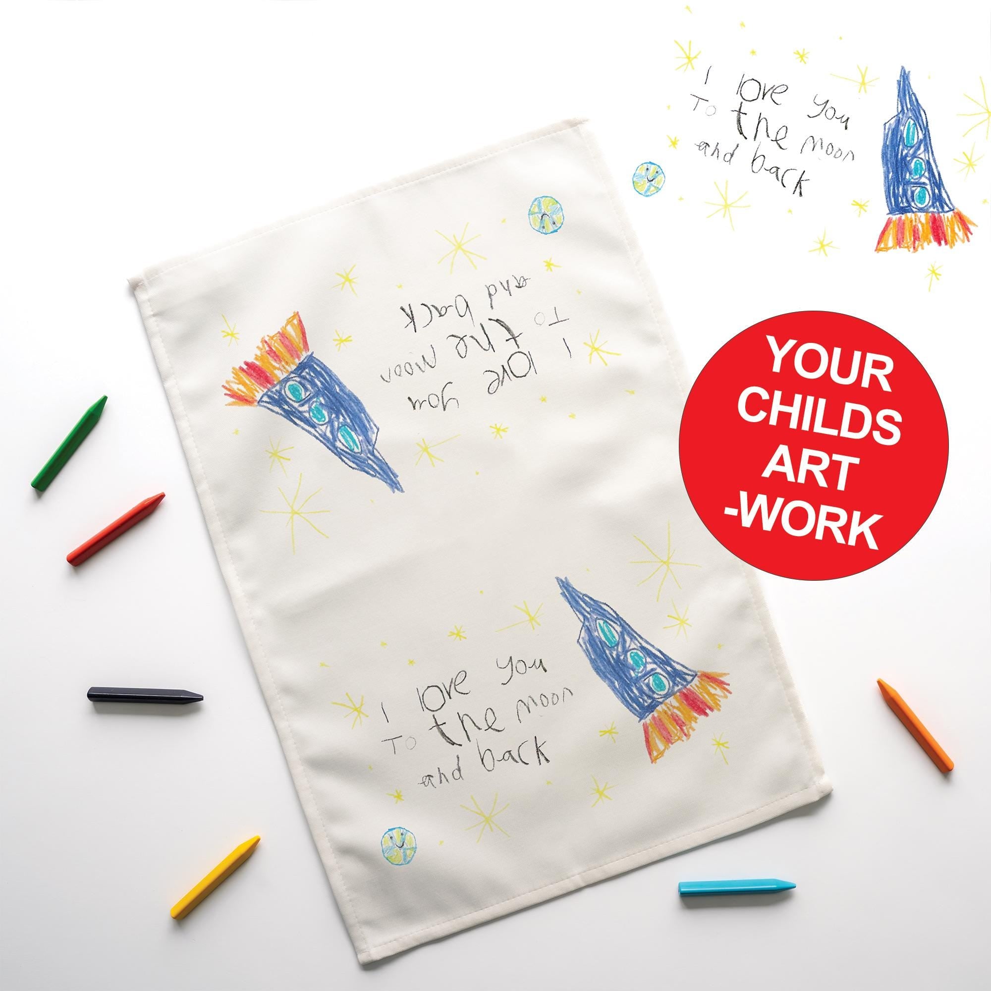 Personalised Children’s Artwork Tea Towel – Custom Kids Drawing Gift for Him | Dad, Grandad Kitchen T-Towel