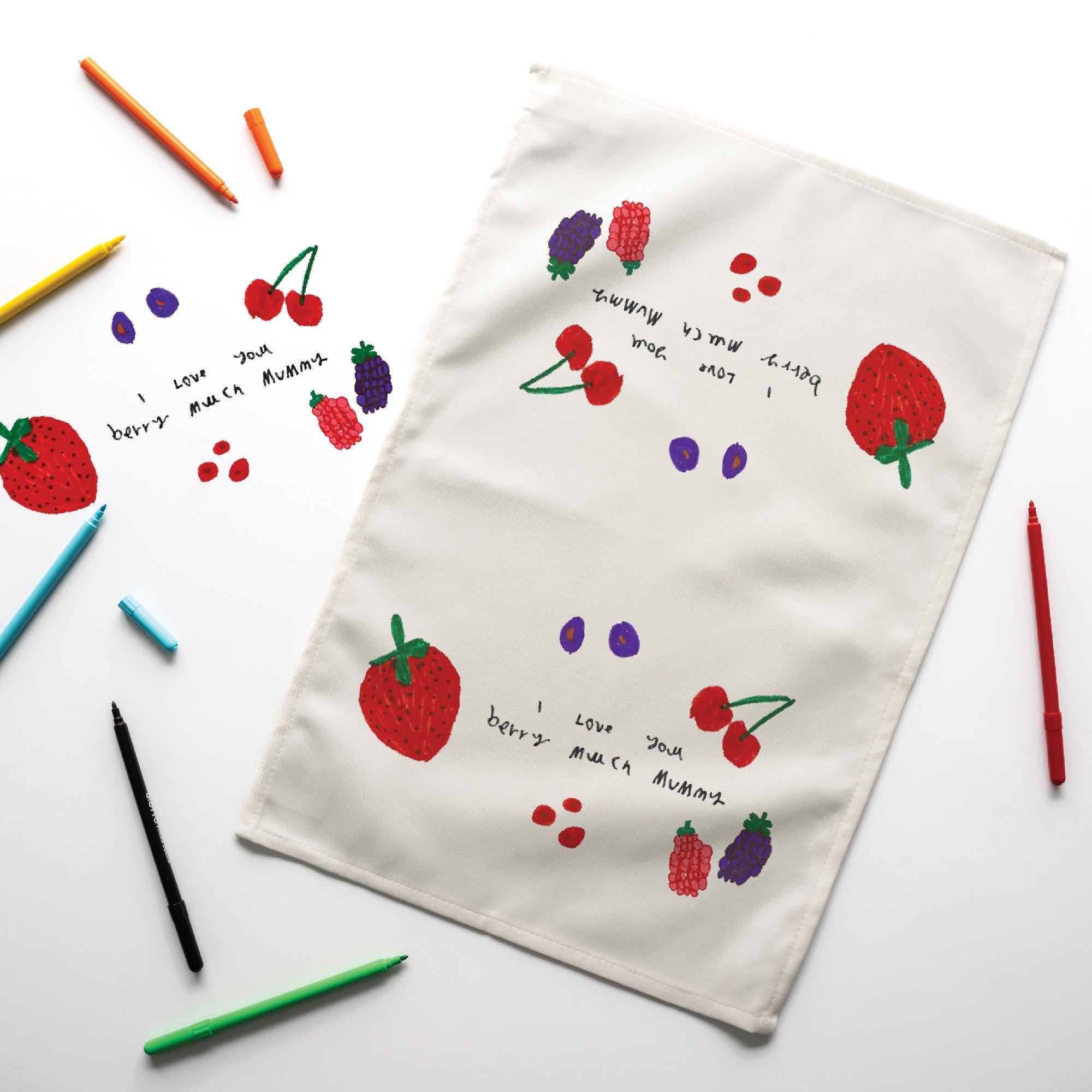 Personalised Child’s Artwork Tea Towel – Custom Kids Drawing Gift for Her | Nan, Grandma, Mum Kitchen T-Towel