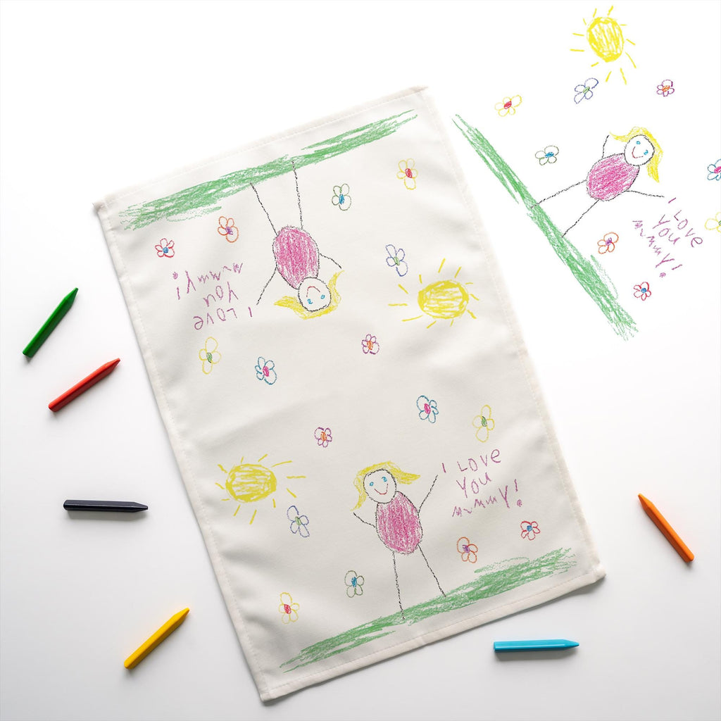 Personalised Child’s Artwork Tea Towel – Custom Kids Drawing Gift for Her | Nan, Grandma, Mum Kitchen T-Towel