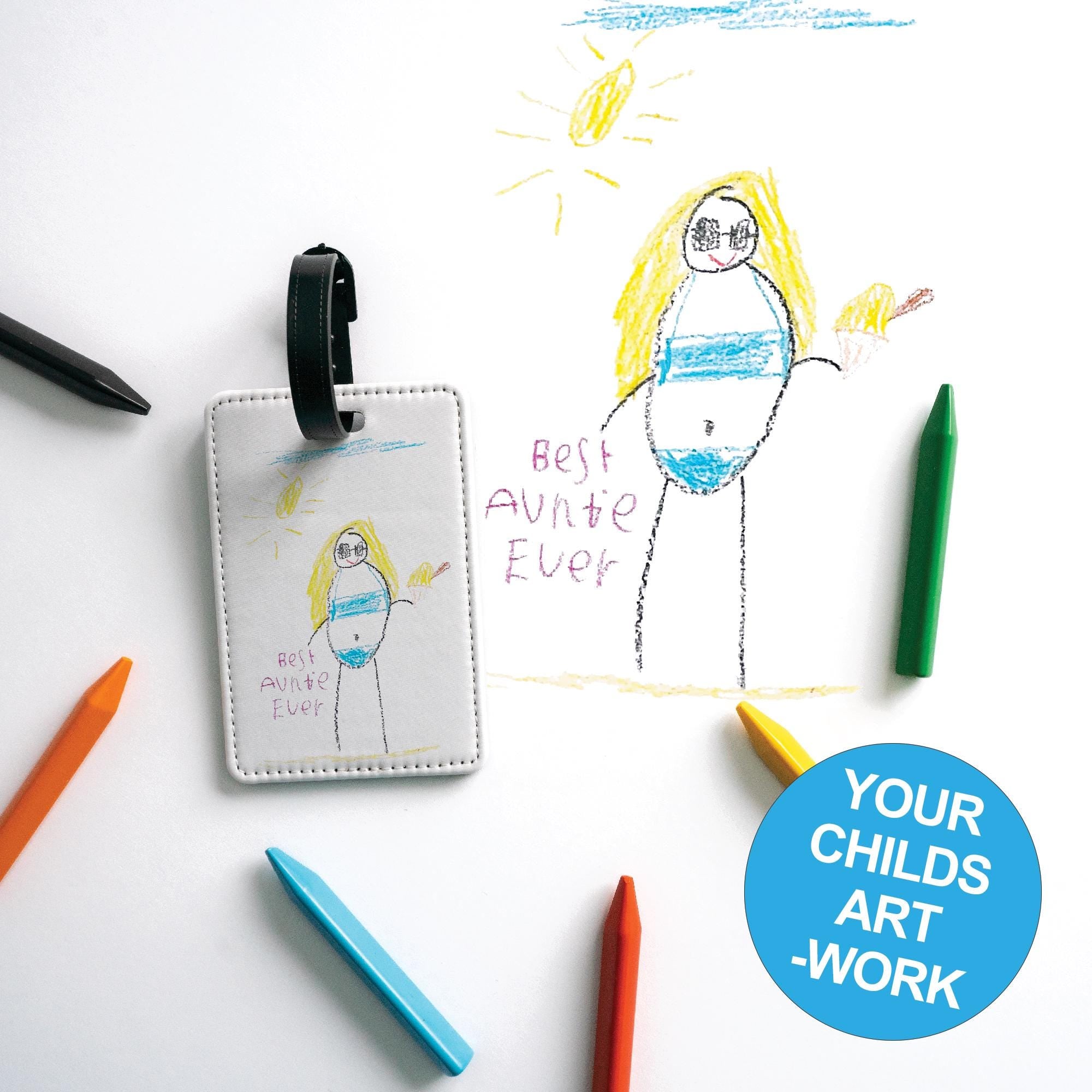 Personalised Kids Drawing Luggage Tag – Custom Child’s Artwork Travel Gift for Her