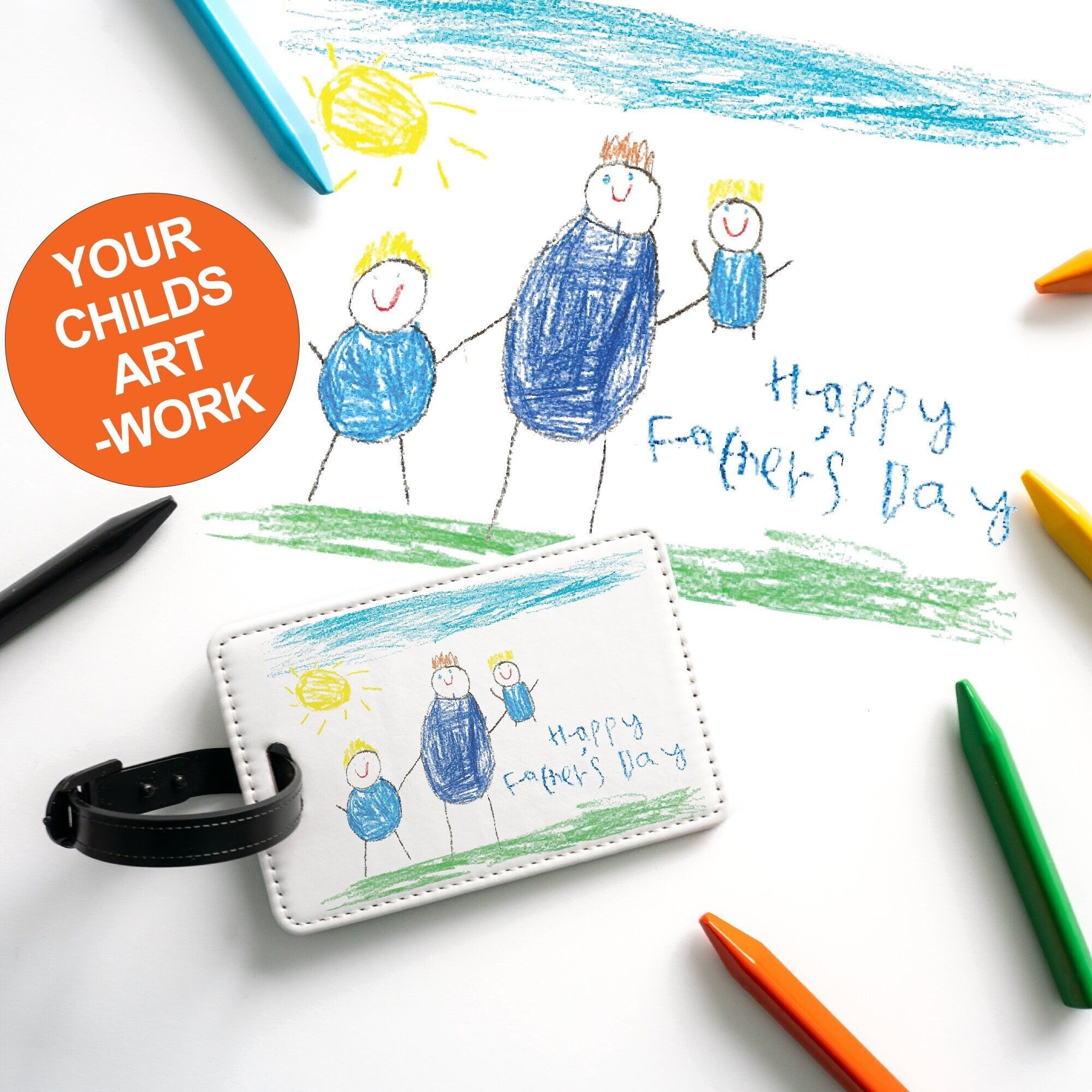 Personalised Kids Artwork Luggage Tag – Custom Drawing Travel Gift for Him