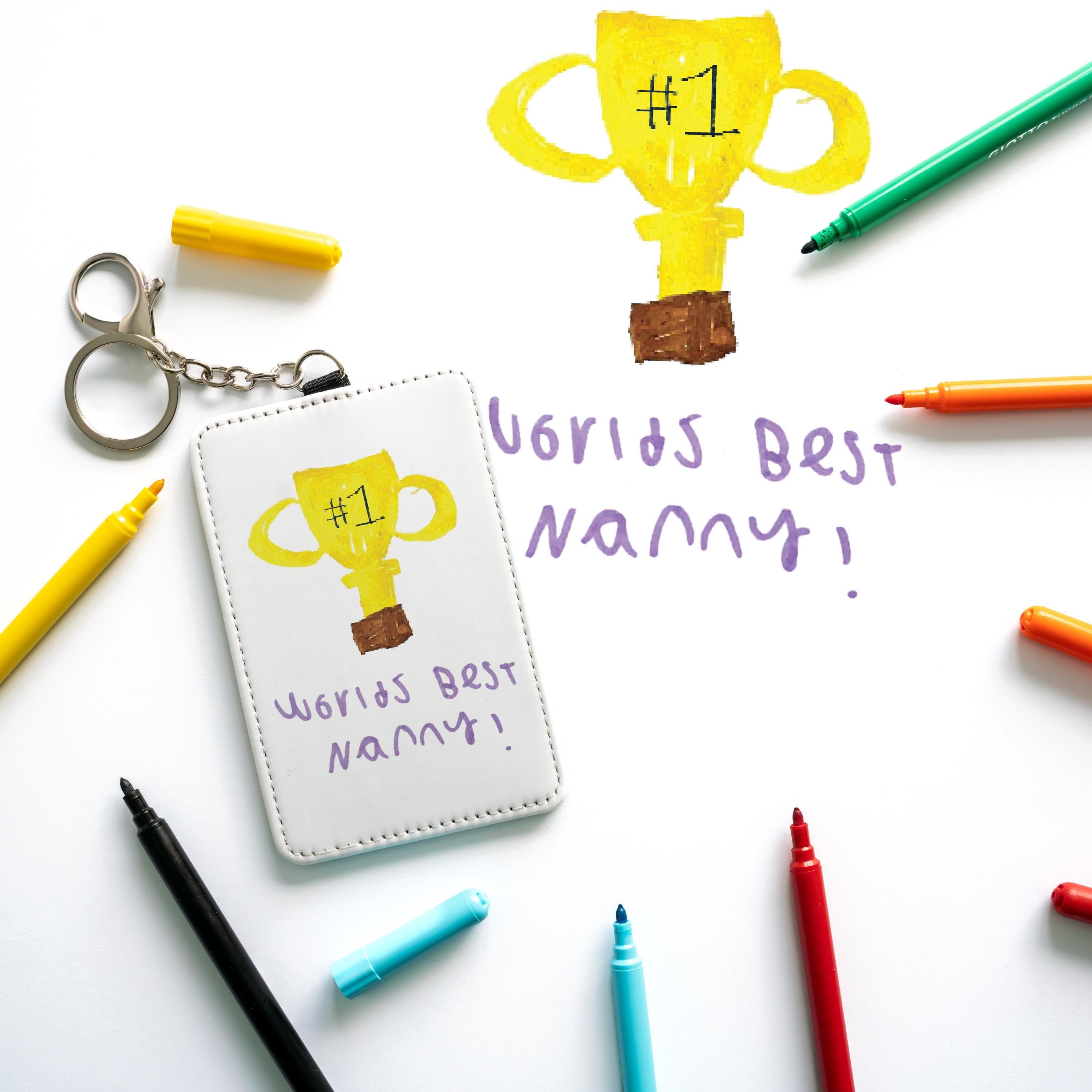 Custom Kids Artwork Card Holder Keychain - Personalised Childs Drawing Gift for Mum, Mummy, Grandma, Nan, Nanny Etc